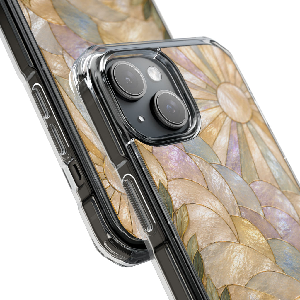 Clear MagSafe Phone Case — Pastel Stained-Glass Sun & Leaves