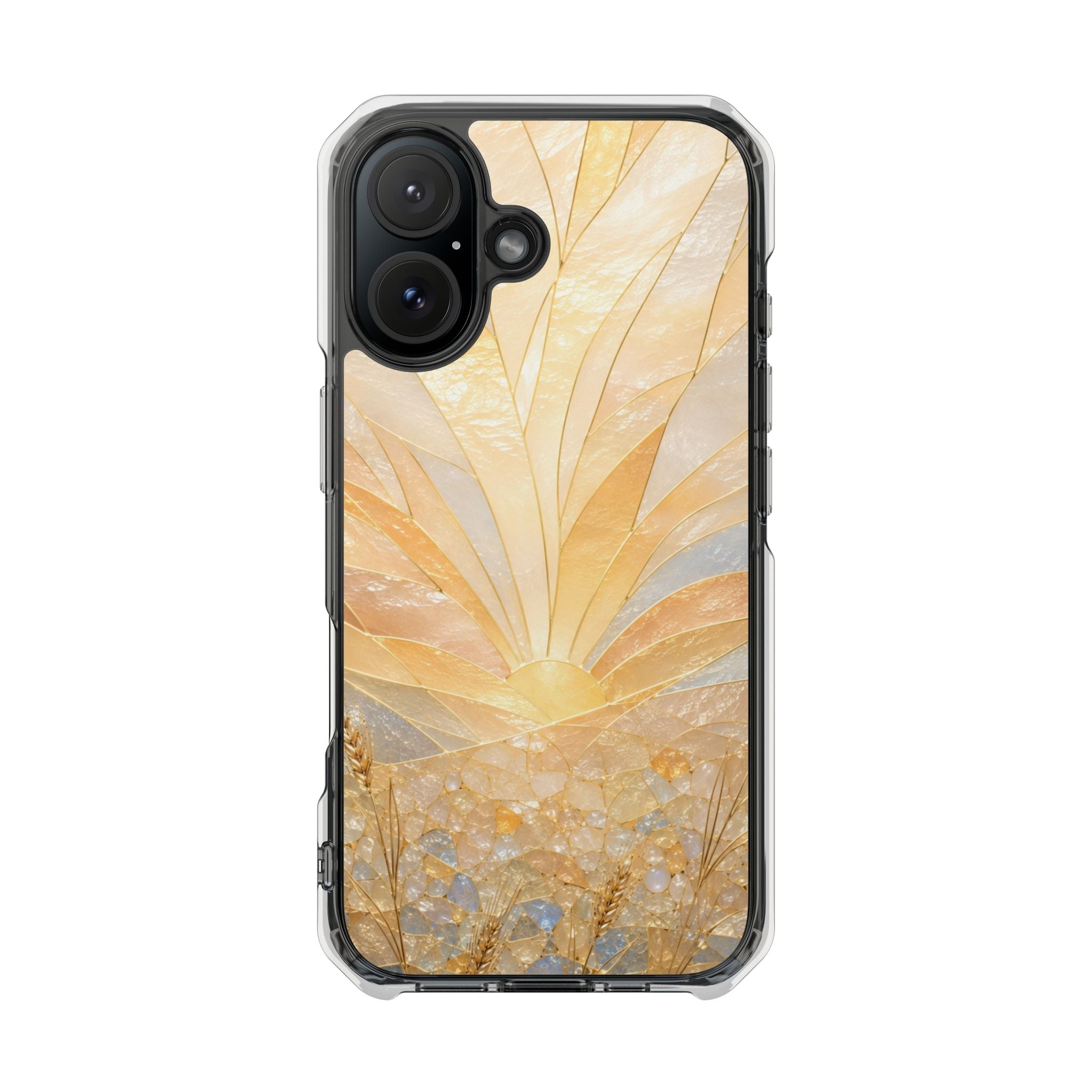 Clear Magnetic Phone Case — Golden Pearl Floral Design, Impact-Resistant iPhone Cover
