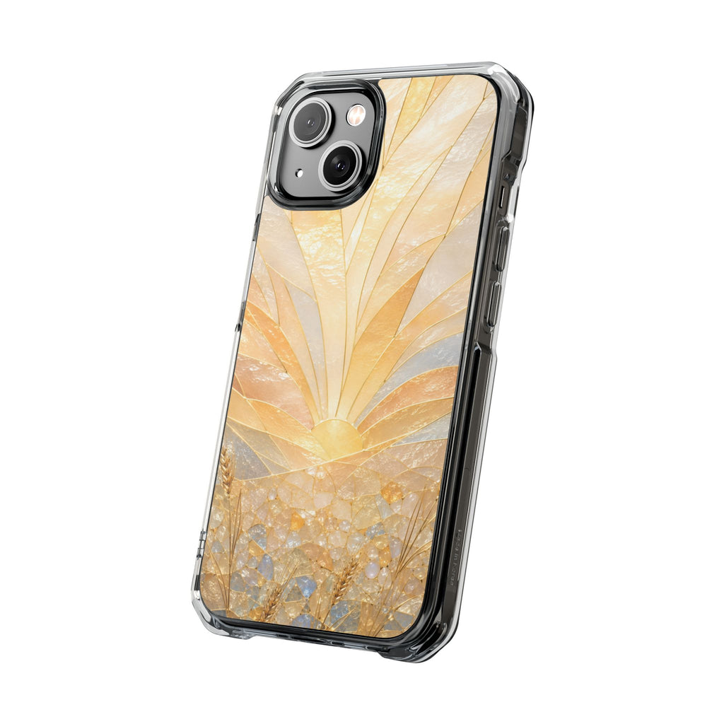 Clear Magnetic Phone Case — Golden Pearl Floral Design, Impact-Resistant iPhone Cover
