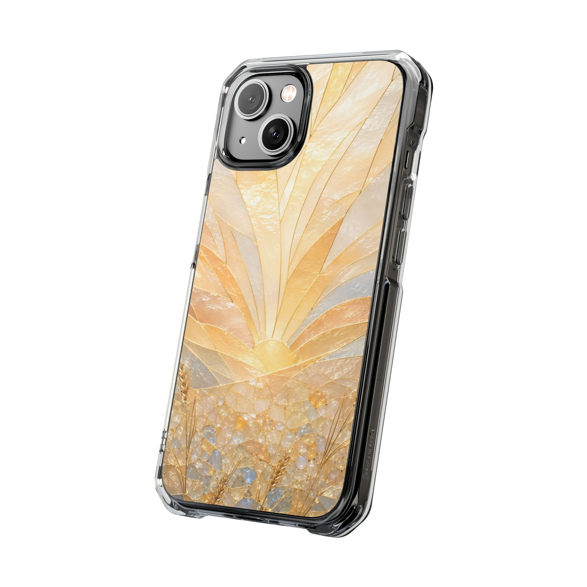 Clear Magnetic Phone Case — Golden Pearl Floral Design, Impact-Resistant iPhone Cover