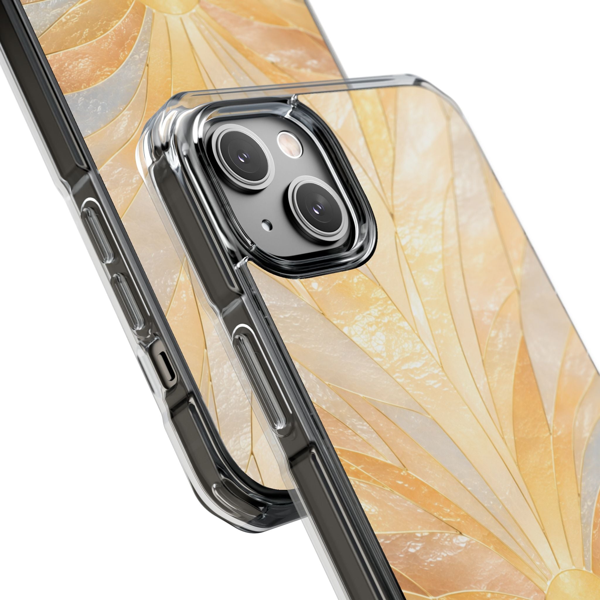 Clear Magnetic Phone Case — Golden Pearl Floral Design, Impact-Resistant iPhone Cover