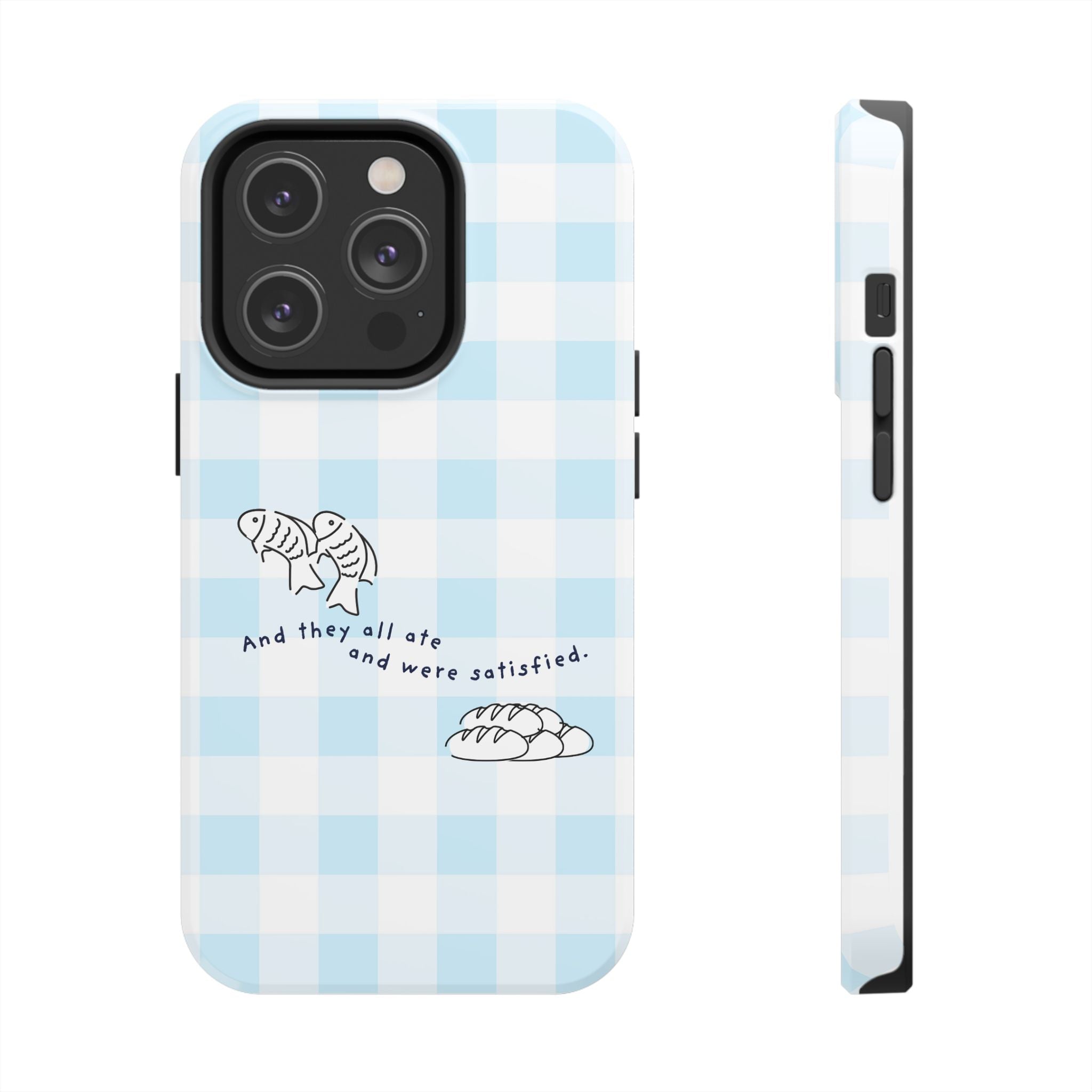 FISH AND LOAVES Gingham Phone Case (Blue)