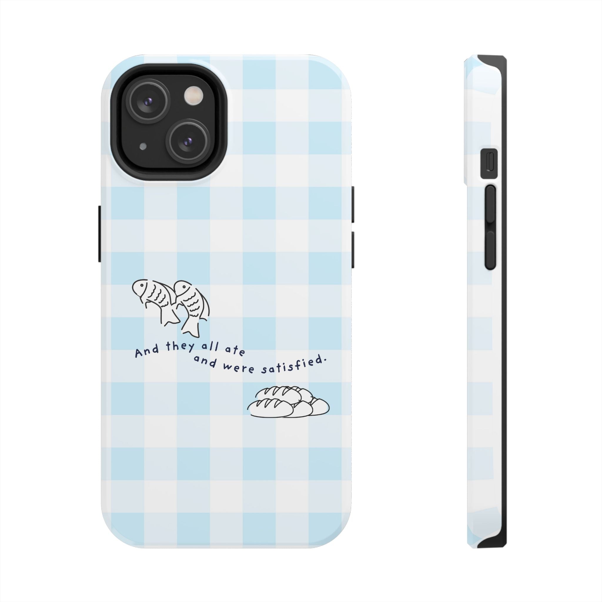 FISH AND LOAVES Gingham Phone Case (Blue)