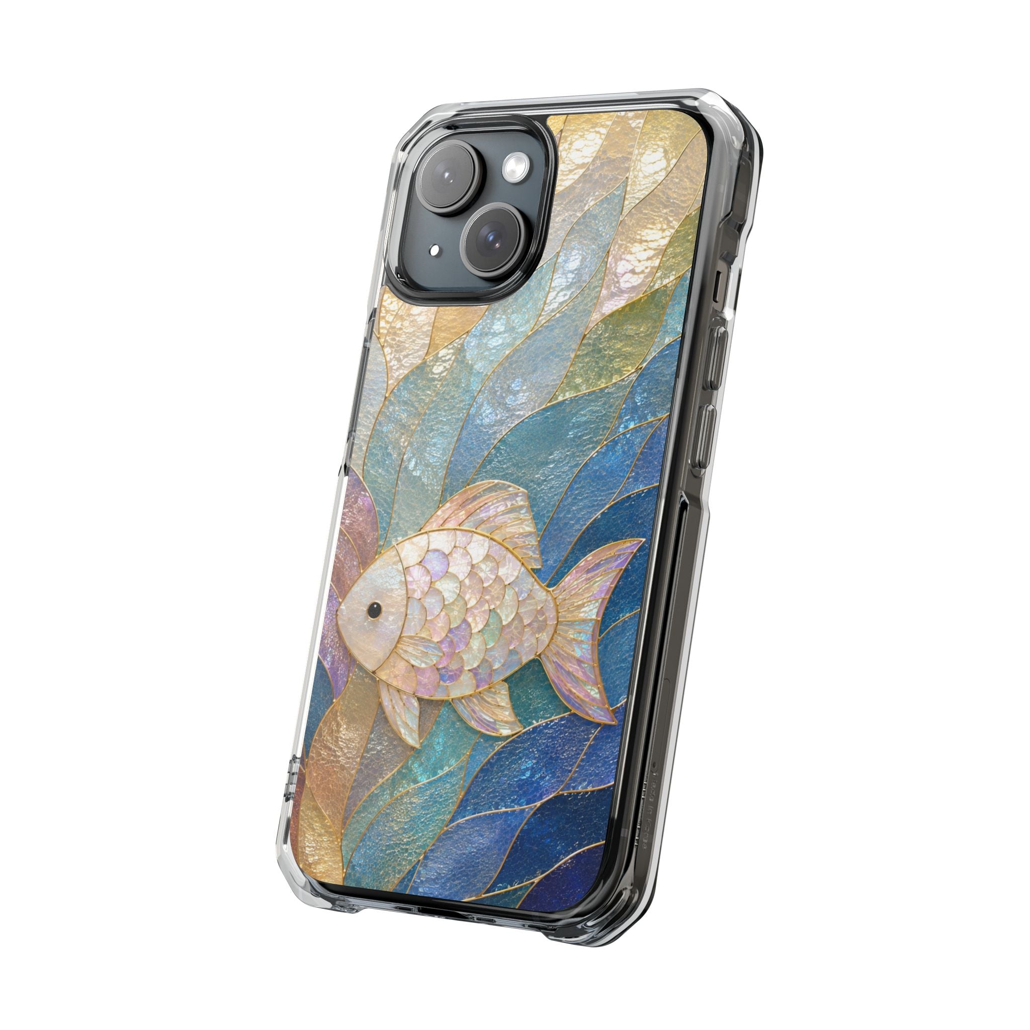 Clear Magnetic Phone Case — Iridescent Fish Mosaic Design