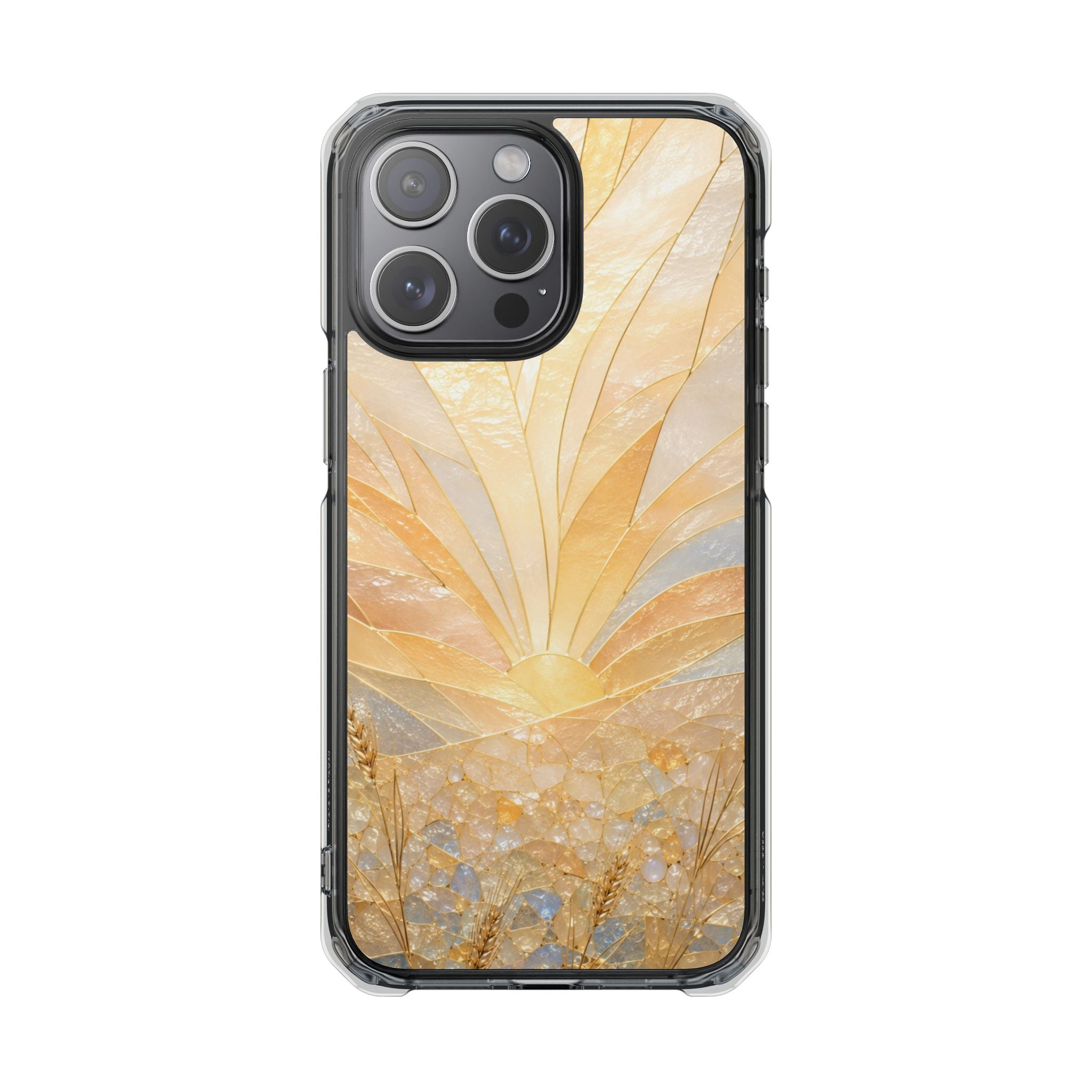 Clear Magnetic Phone Case — Golden Pearl Floral Design, Impact-Resistant iPhone Cover