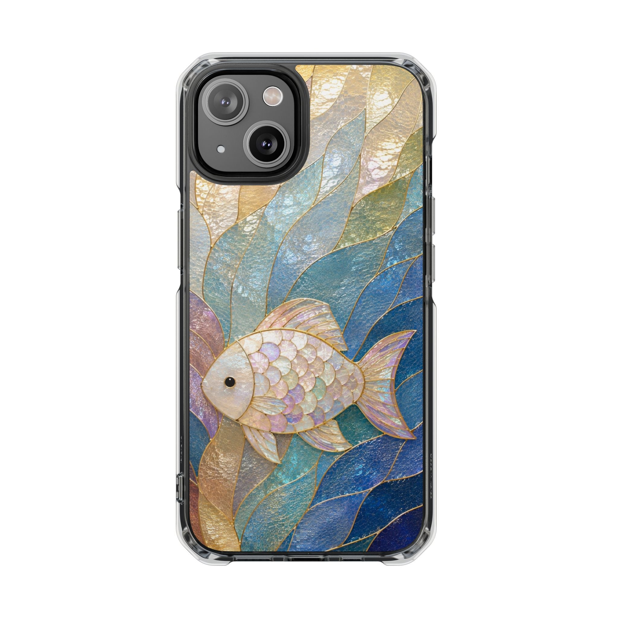 Clear Magnetic Phone Case — Iridescent Fish Mosaic Design