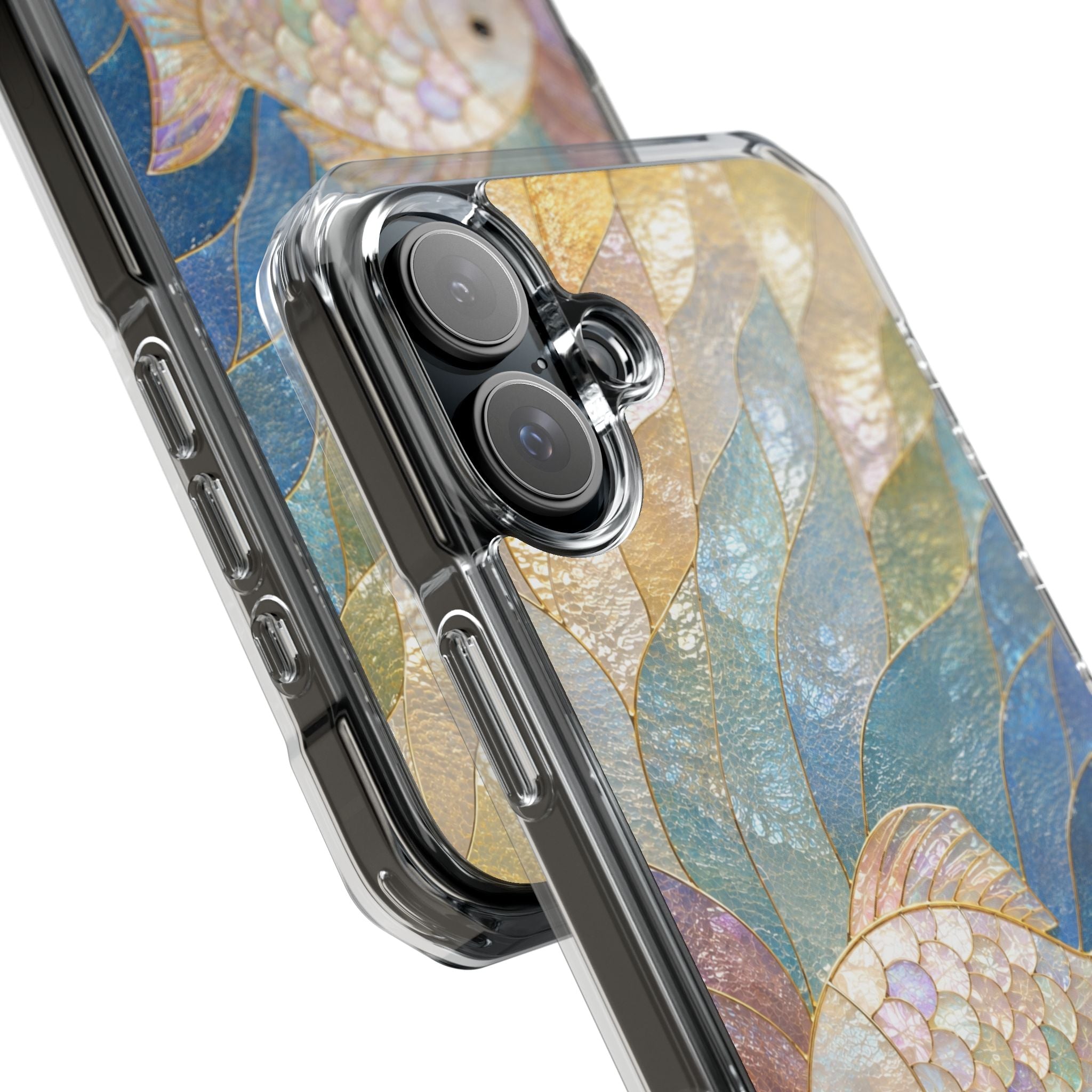 Clear Magnetic Phone Case — Iridescent Fish Mosaic Design
