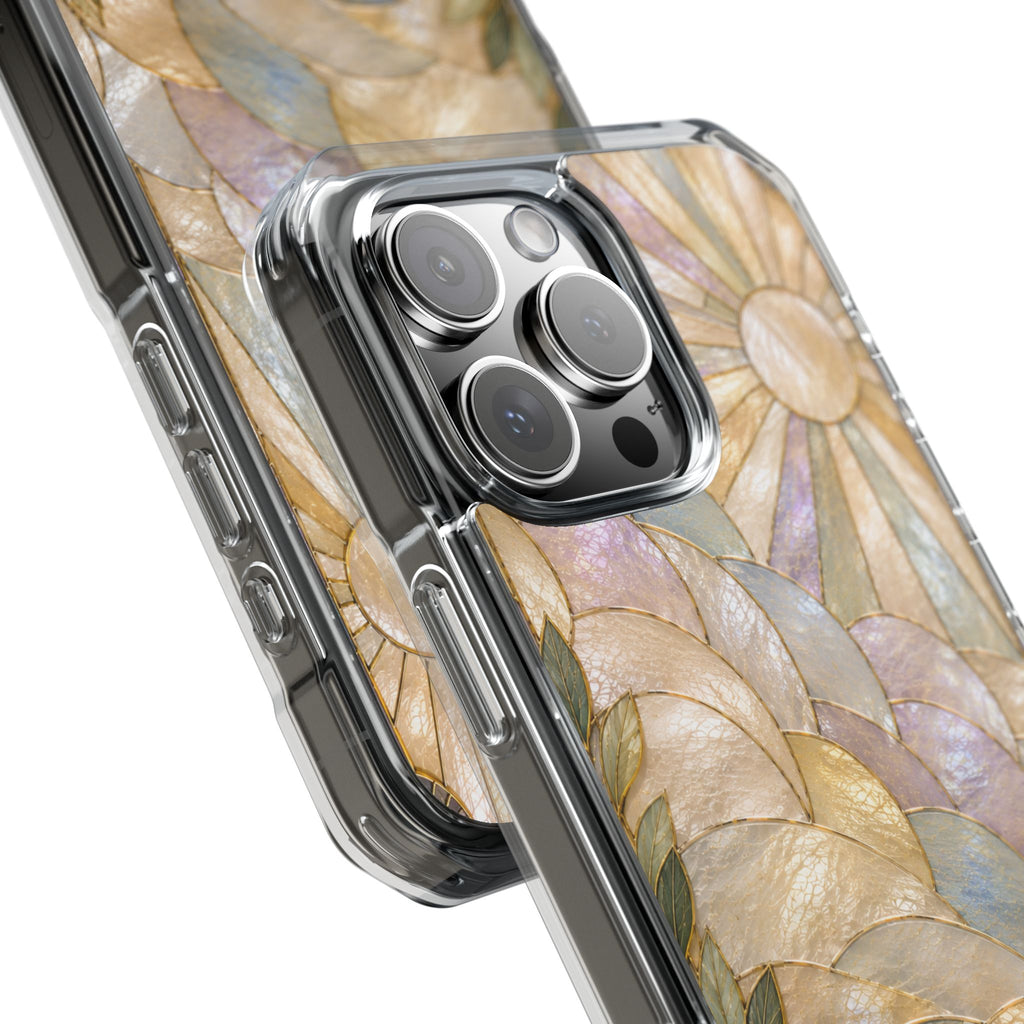Clear MagSafe Phone Case — Pastel Stained-Glass Sun & Leaves