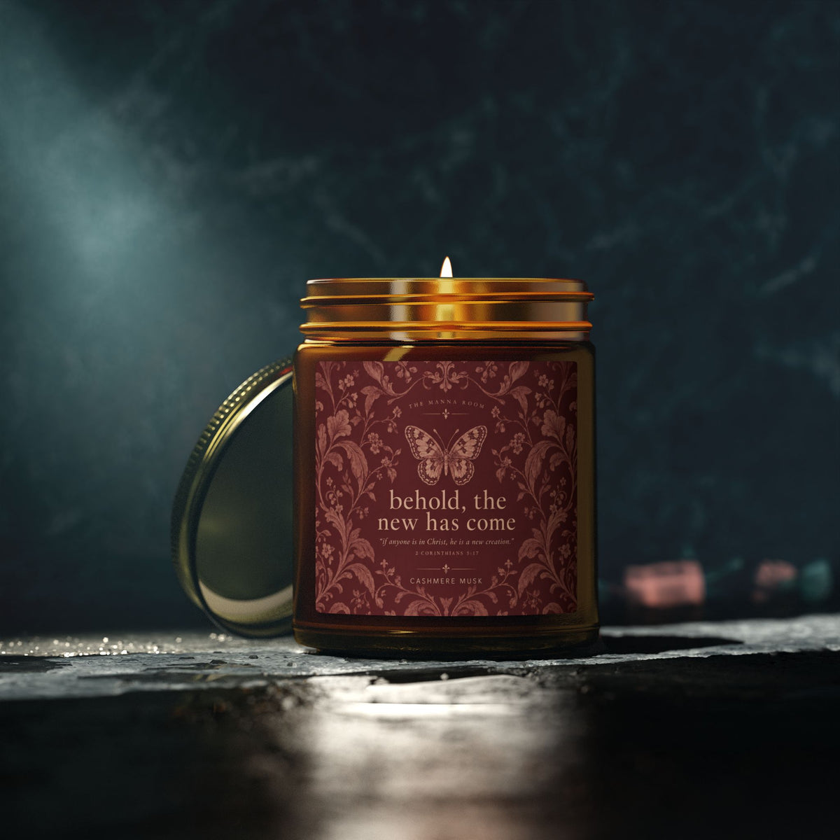Coconut Apricot Scented Candle — 9oz Amber Jar (Behold The New Has Come)
