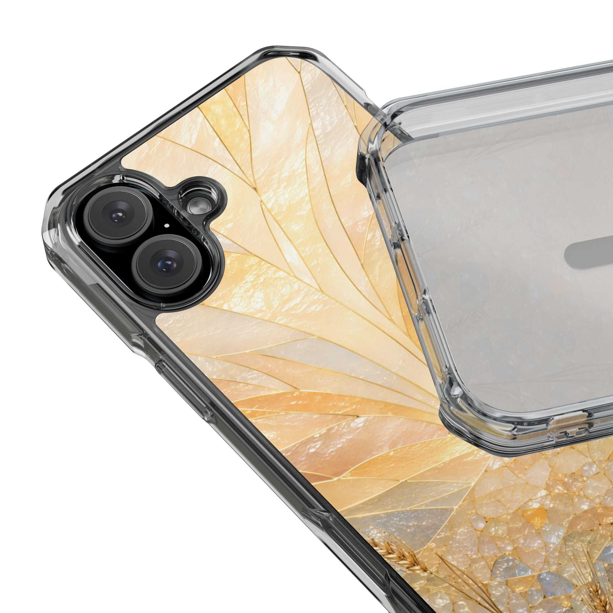 Clear Magnetic Phone Case — Golden Pearl Floral Design, Impact-Resistant iPhone Cover