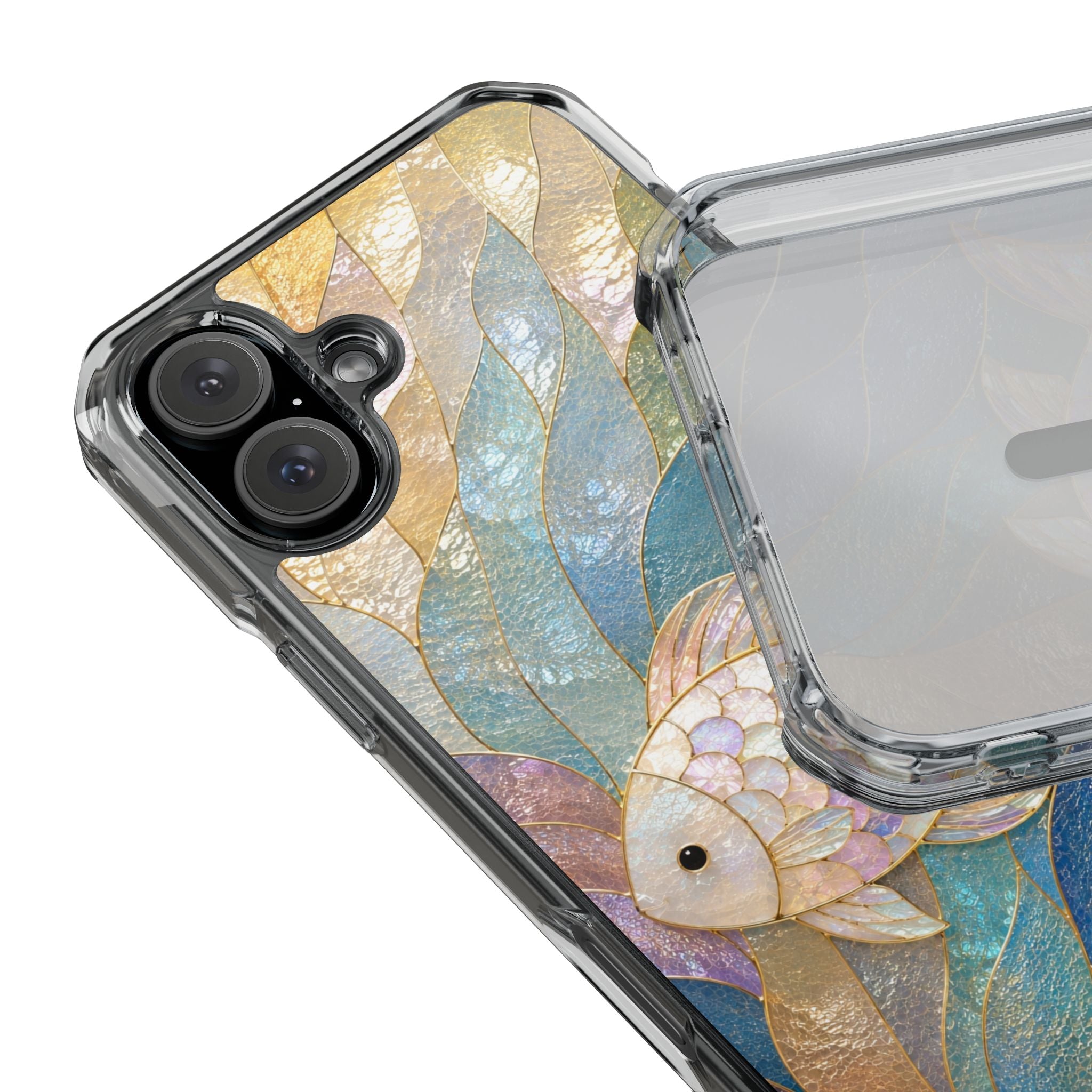 Clear Magnetic Phone Case — Iridescent Fish Mosaic Design