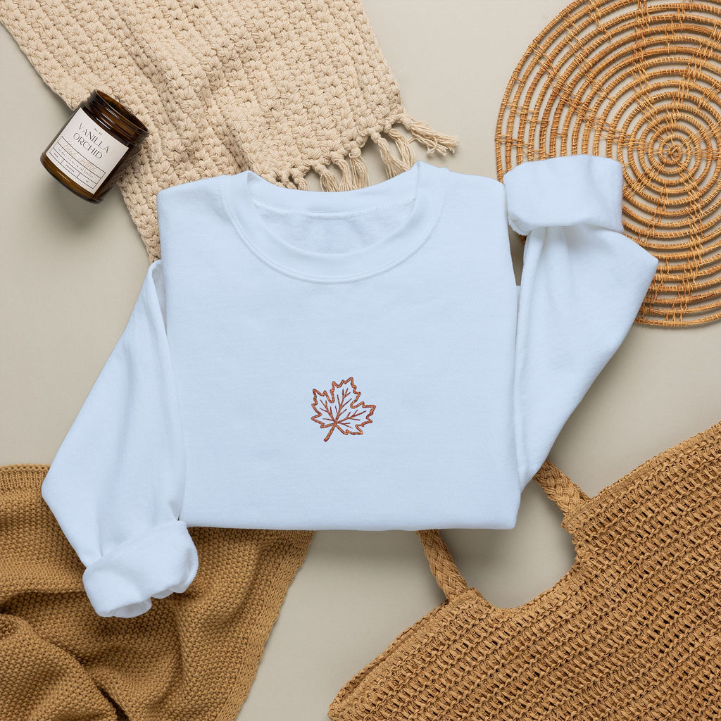 Embroidered Maple Leaf Crewneck Sweatshirt | Christian Fall Pullover | Minimal Autumn Sweatshirt | Cozy Faith Inspired Sweater
