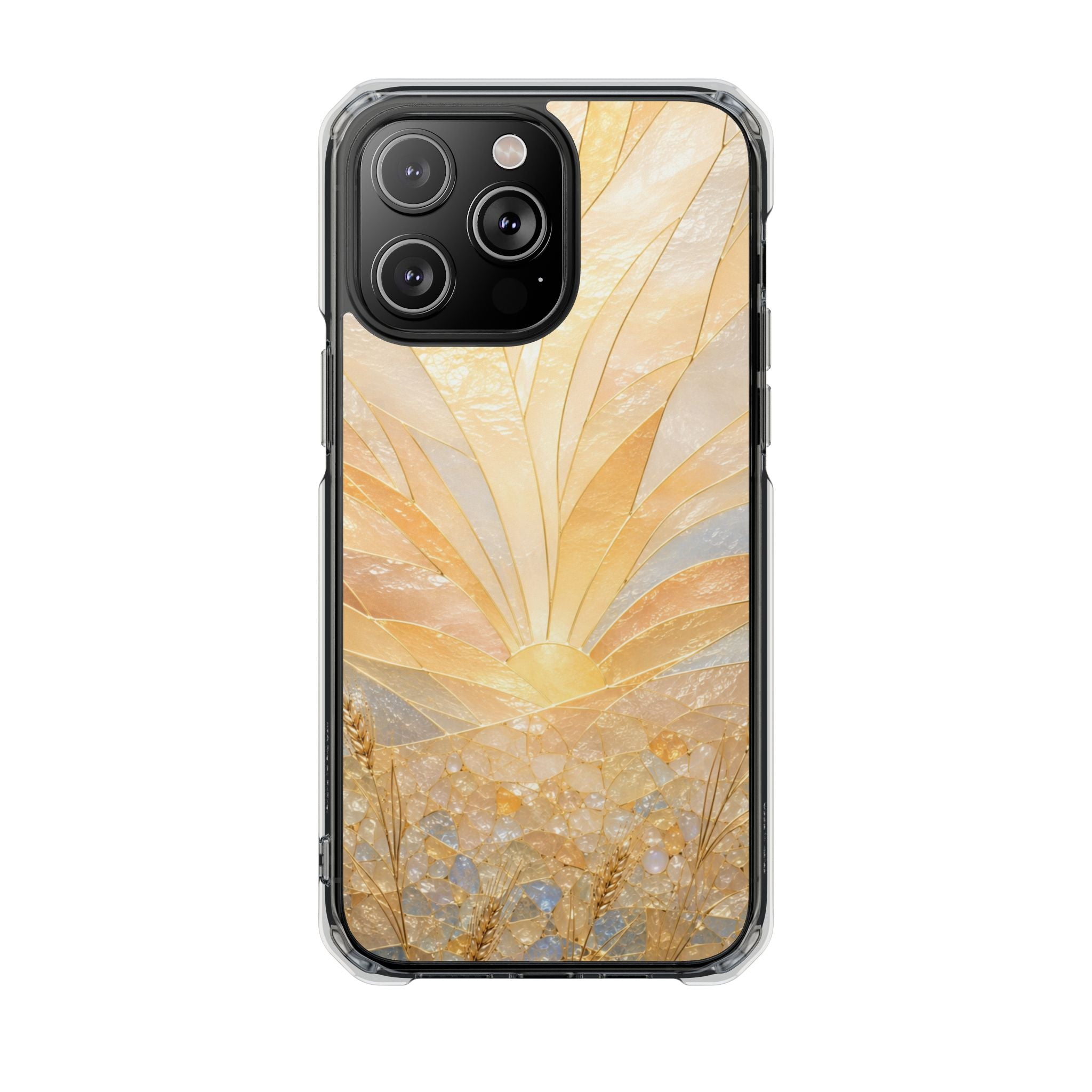 Clear Magnetic Phone Case — Golden Pearl Floral Design, Impact-Resistant iPhone Cover