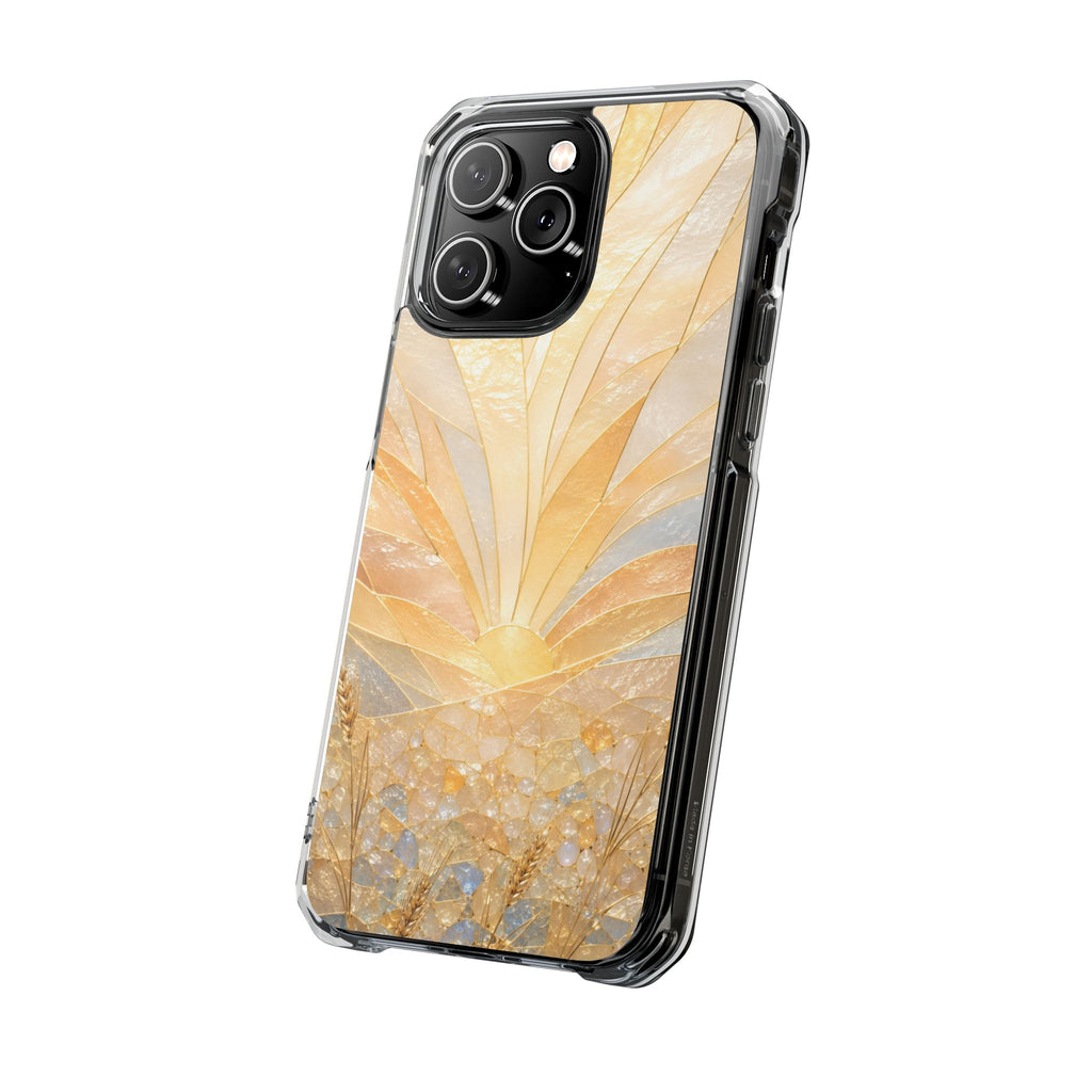 Clear Magnetic Phone Case — Golden Pearl Floral Design, Impact-Resistant iPhone Cover