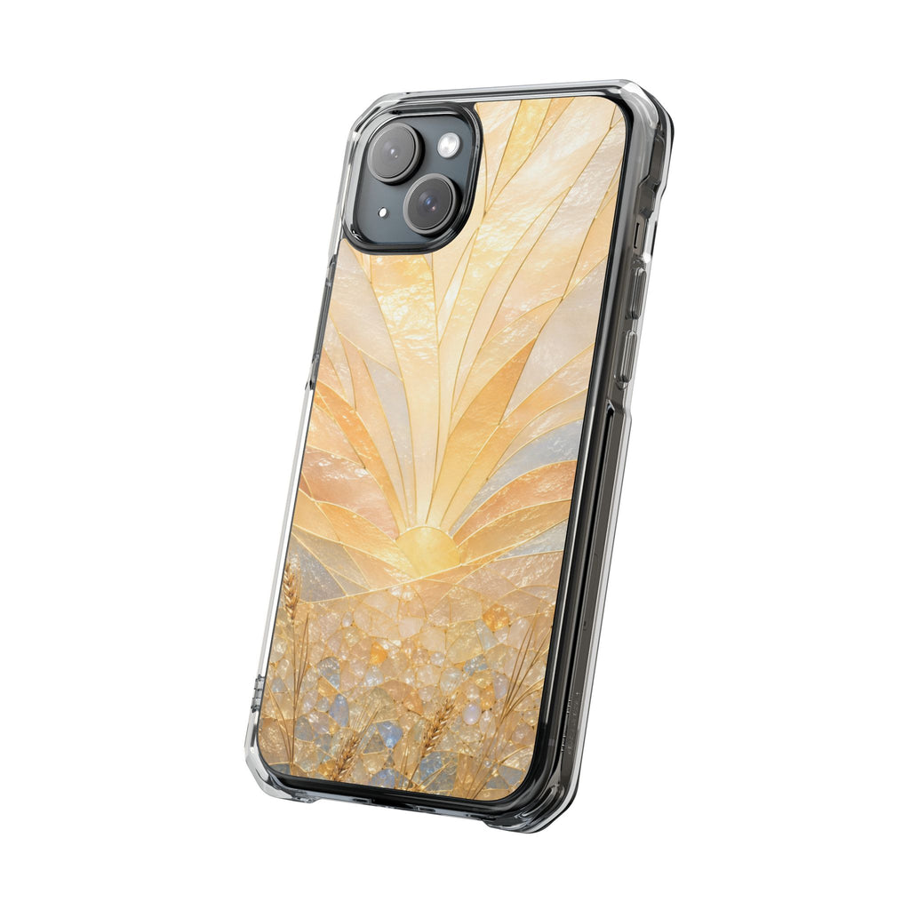 Clear Magnetic Phone Case — Golden Pearl Floral Design, Impact-Resistant iPhone Cover