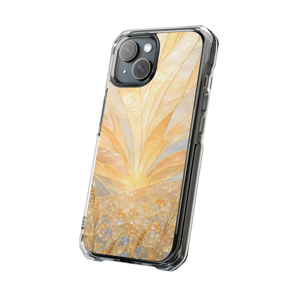 Clear Magnetic Phone Case — Golden Pearl Floral Design, Impact-Resistant iPhone Cover