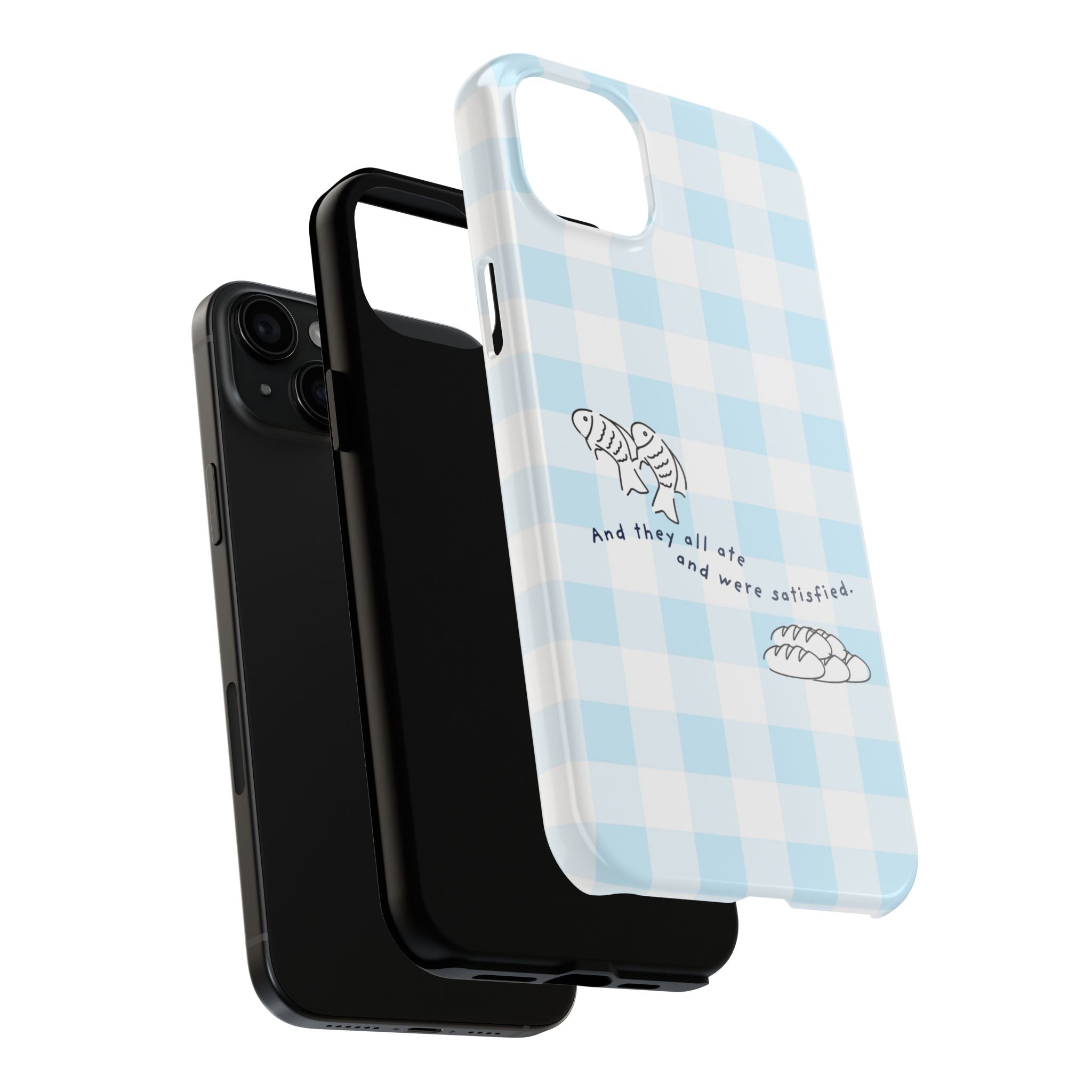 FISH AND LOAVES Gingham Phone Case (Blue)