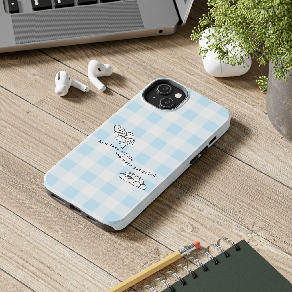 FISH AND LOAVES Gingham Phone Case (Blue)