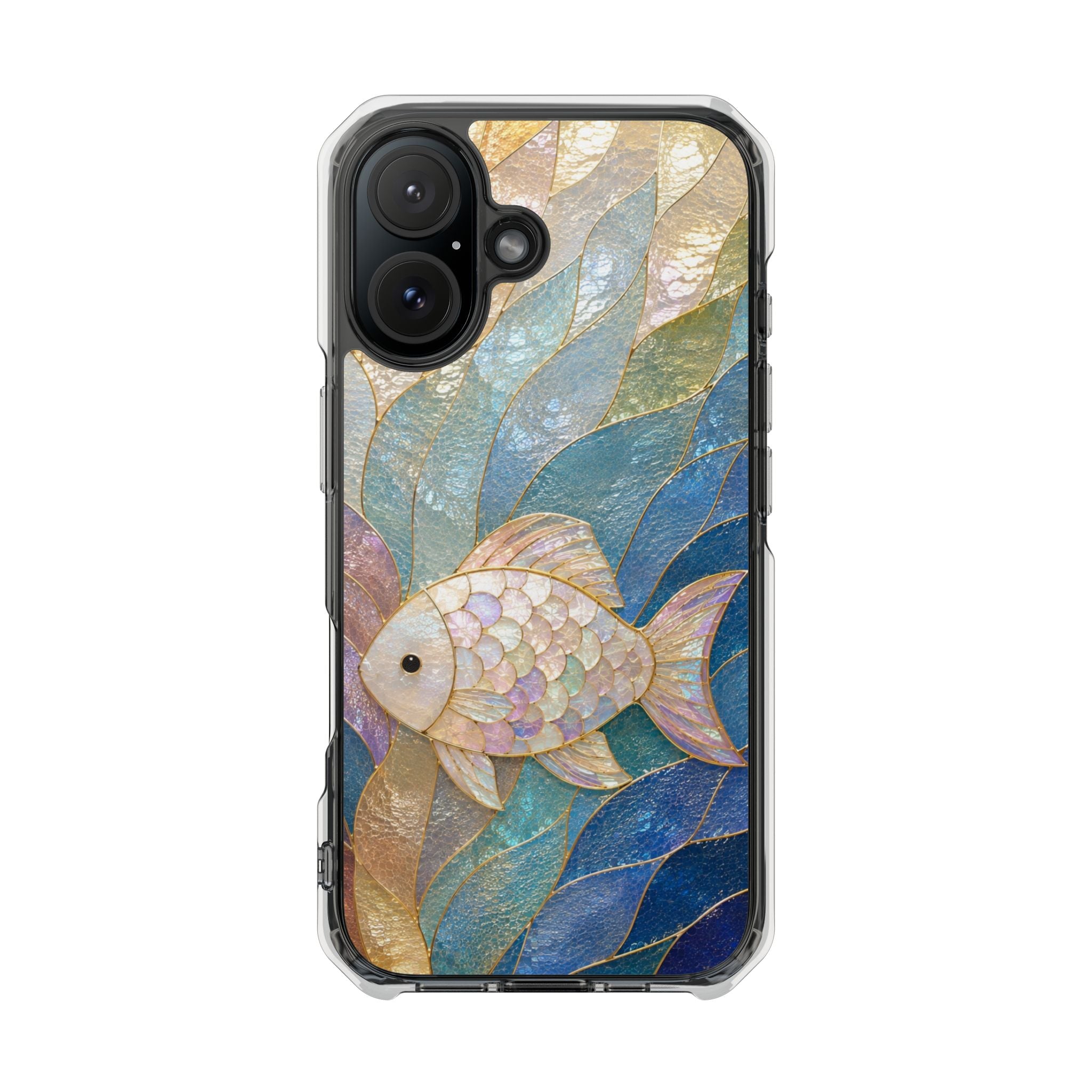 Clear Magnetic Phone Case — Iridescent Fish Mosaic Design