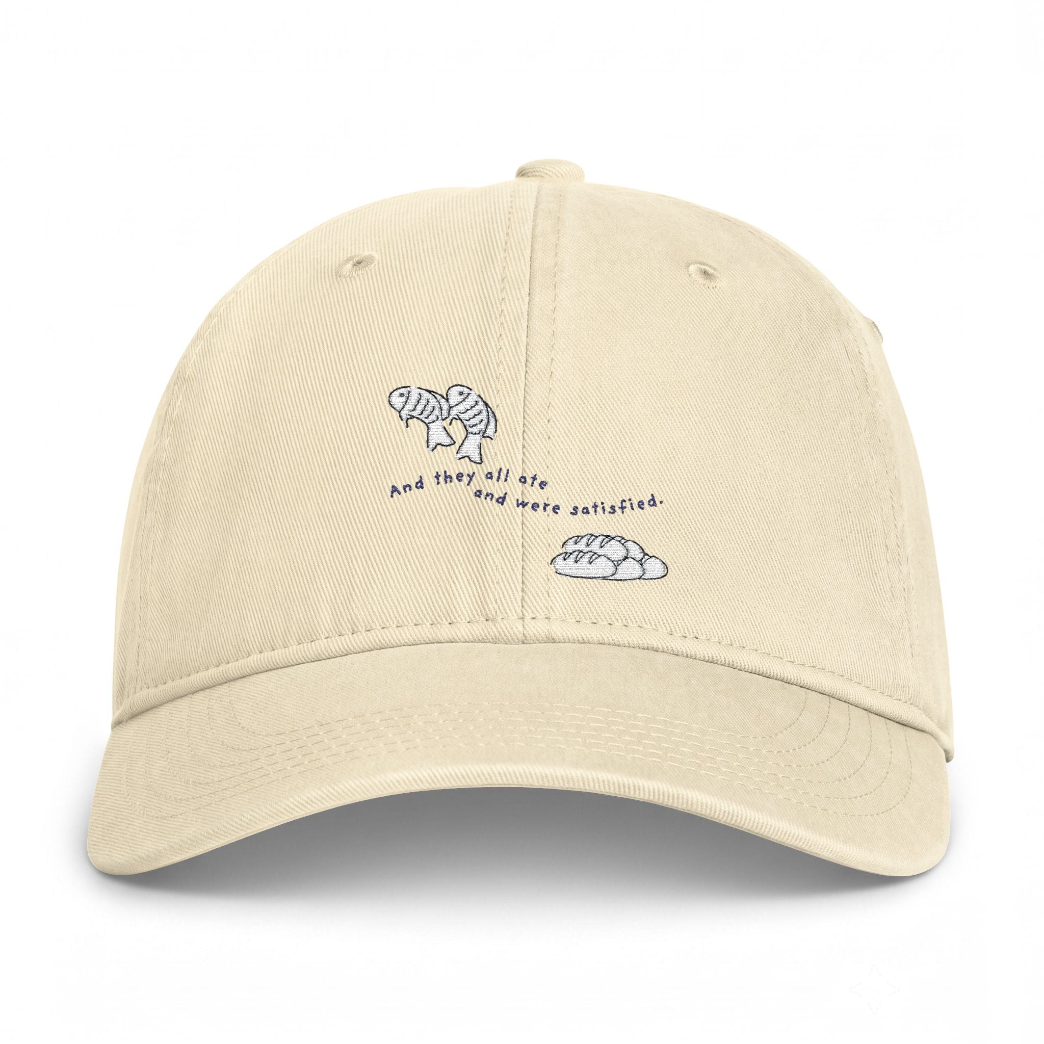 Christian Embroidered Hat | Fish & Loaves Baseball Cap | Matthew 14:20 Faith Hat | Everyday Christian Gift | Butter Yellow Dad Cap