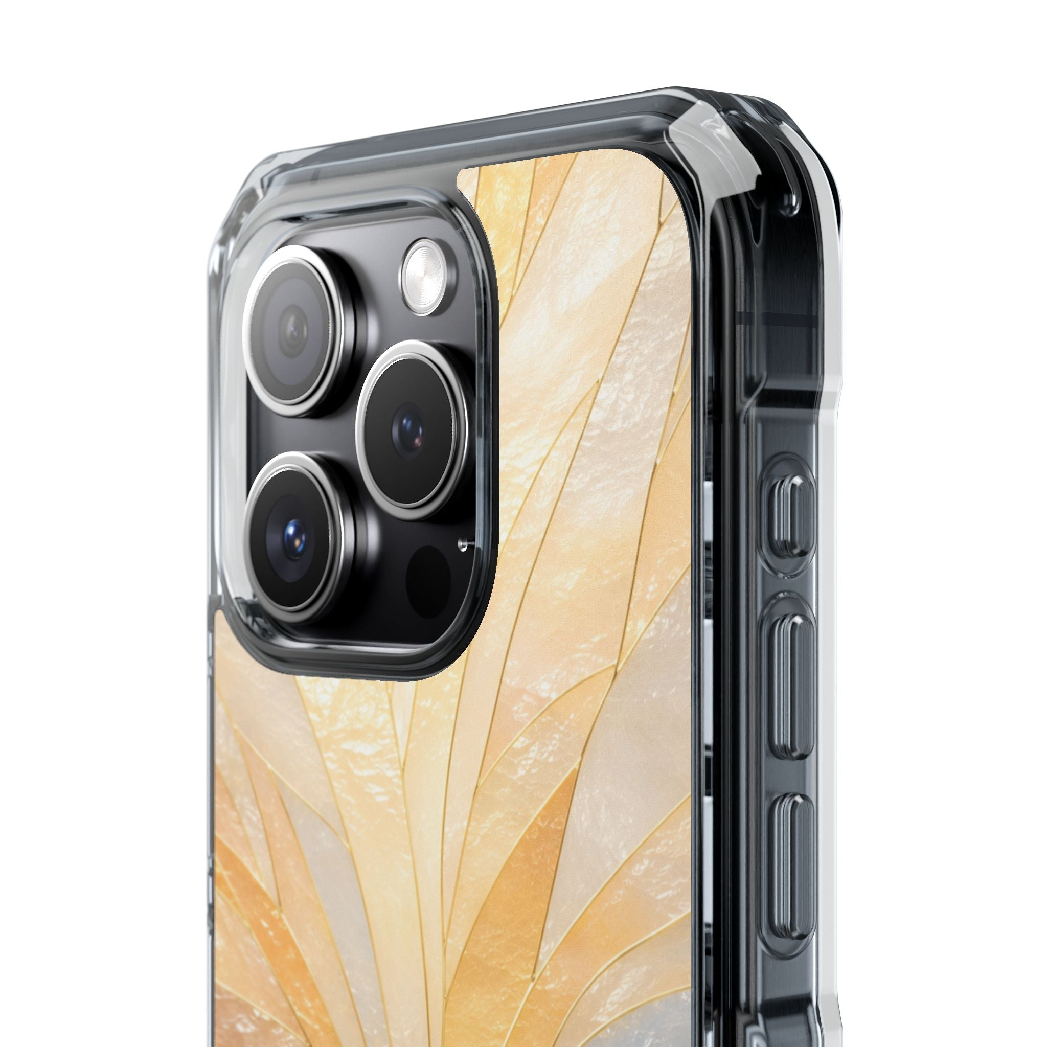 Clear Magnetic Phone Case — Golden Pearl Floral Design, Impact-Resistant iPhone Cover