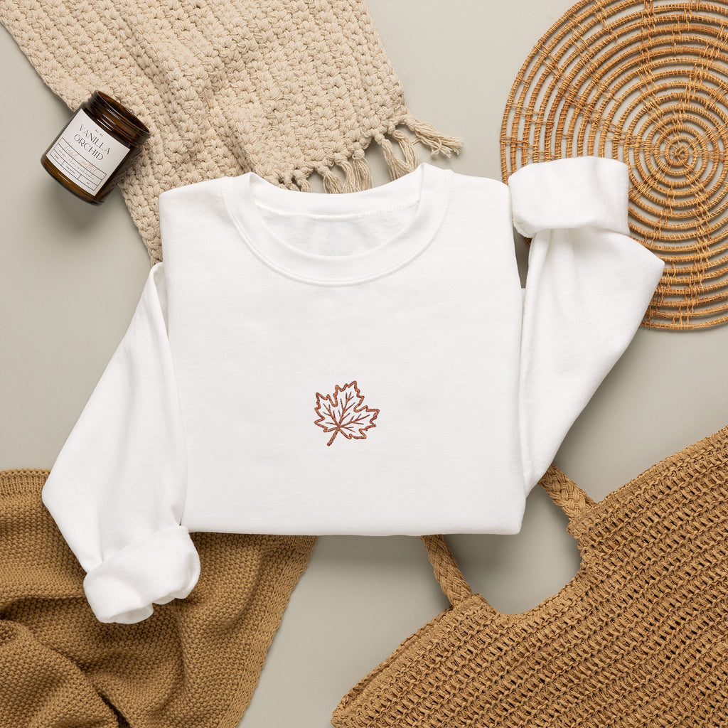 Embroidered Maple Leaf Crewneck Sweatshirt | Christian Fall Pullover | Minimal Autumn Sweatshirt | Cozy Faith Inspired Sweater