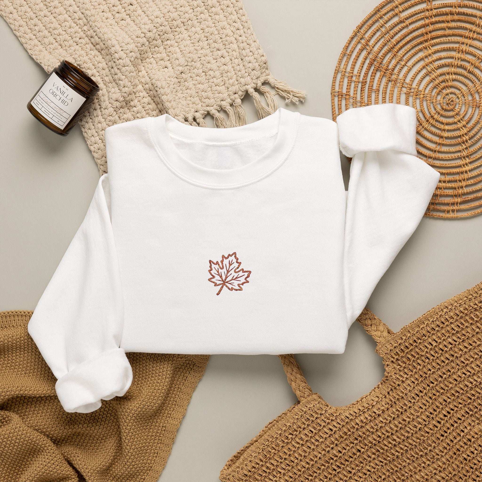 Embroidered Maple Leaf Crewneck Sweatshirt | Christian Fall Pullover | Minimal Autumn Sweatshirt | Cozy Faith Inspired Sweater