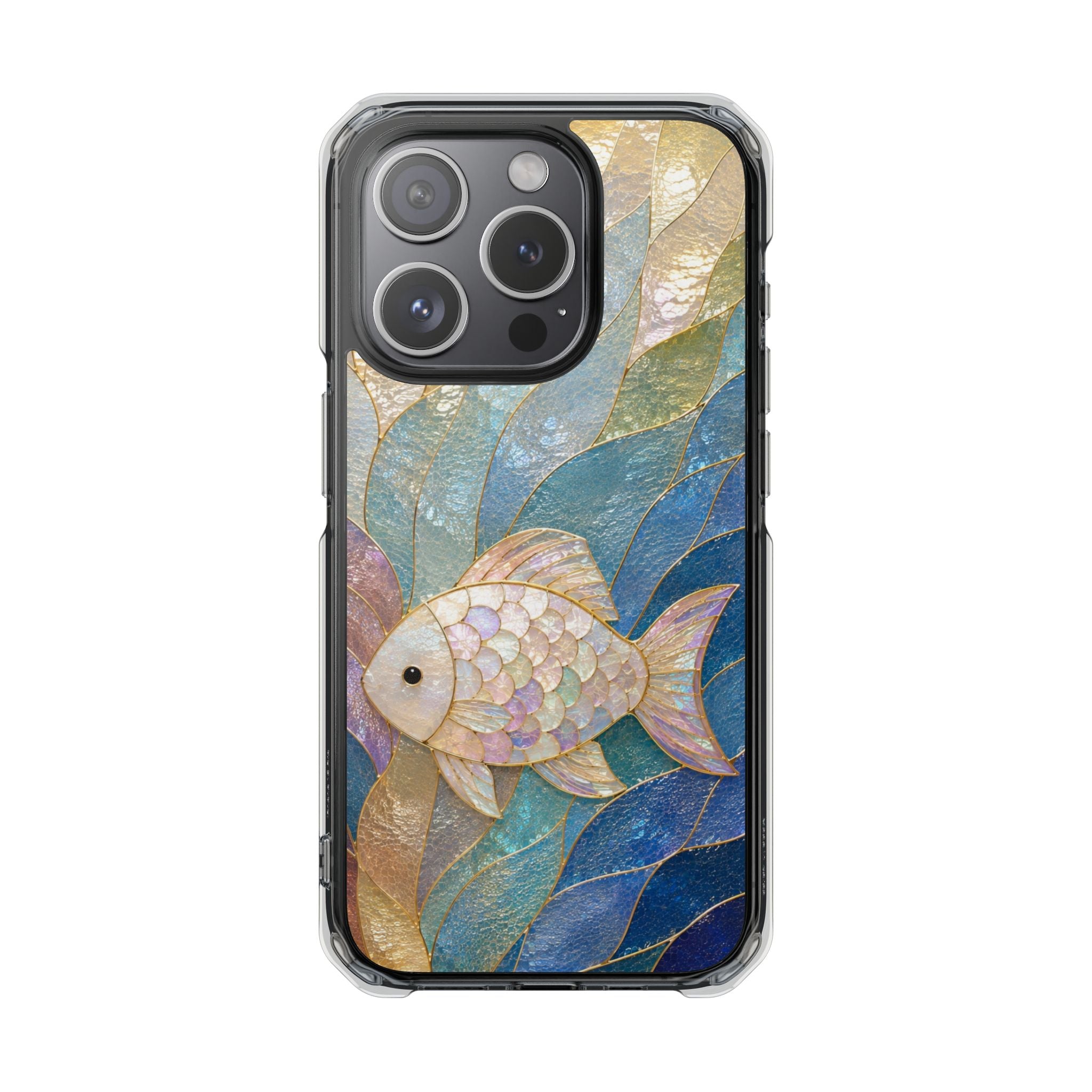 Clear Magnetic Phone Case — Iridescent Fish Mosaic Design