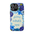 Jesus Loves You Phone Case | Christian Phone Case | Blue Floral iPhone Case | Bible Study Gift | College Student | Back to School