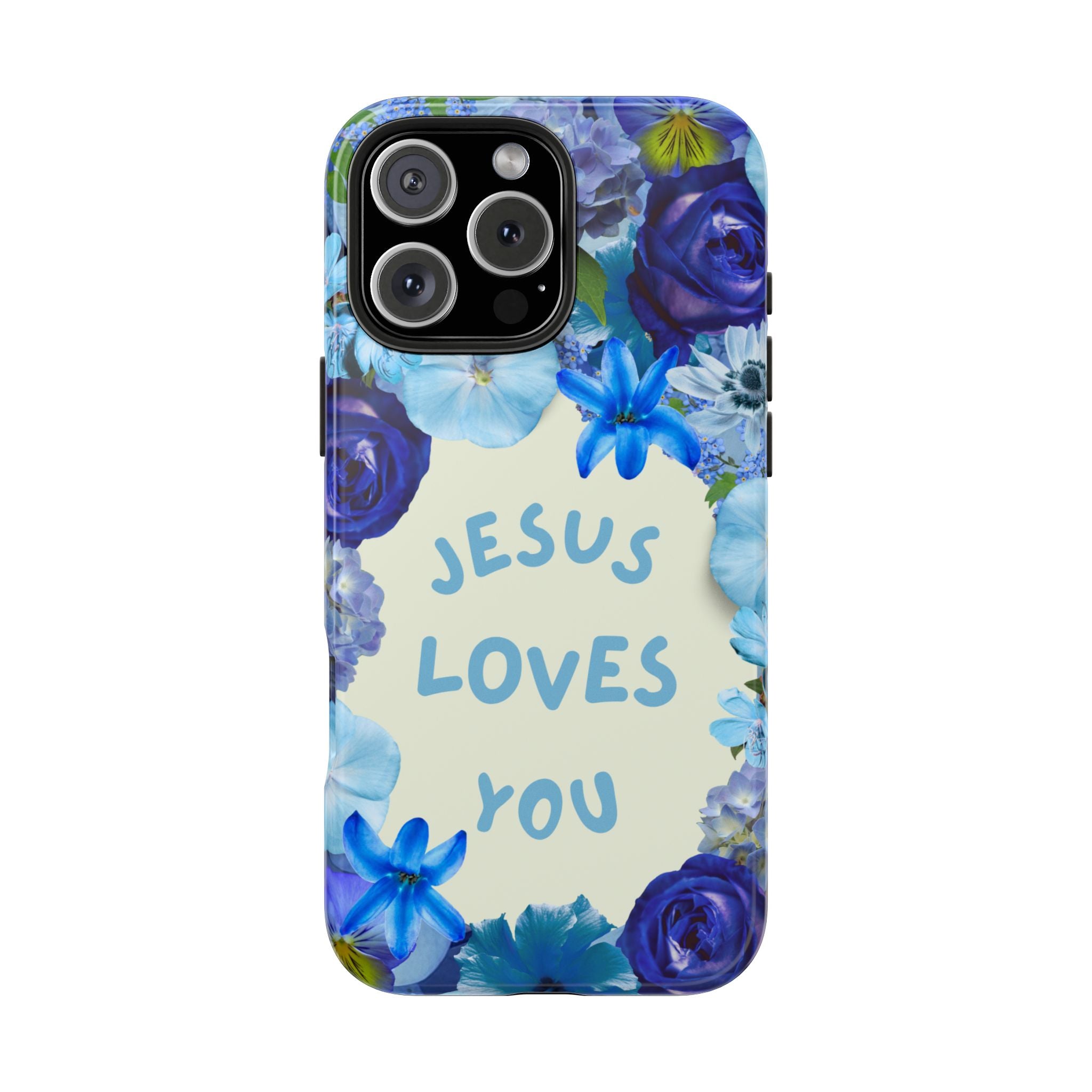 Jesus Loves You Phone Case | Christian Phone Case | Blue Floral iPhone Case | Bible Study Gift | College Student | Back to School