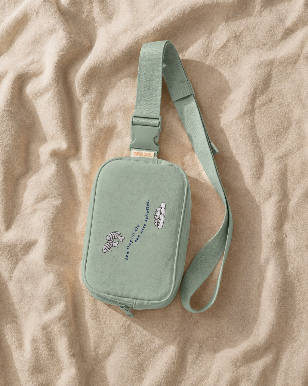 Embroidered Christian Belt Bag | Fish & Loaves Crossbody Sling Bag | Matthew 14:20 Faith Bag | Bible Study Bag | Everyday Christian Gift