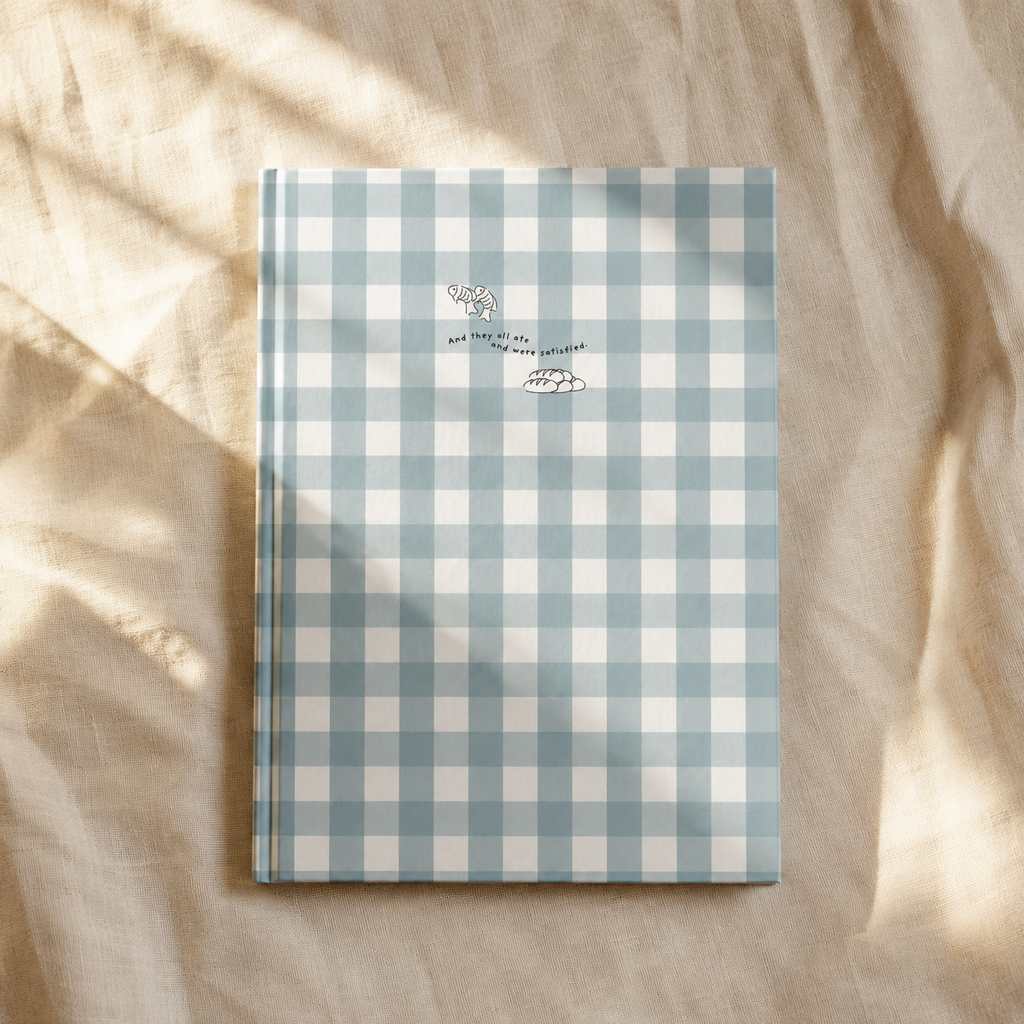 Blue Gingham Christian Journal | Matthew 14:20 Hardcover Notebook | Bible Study Journal | Faith Gift for Women | Prayer Journal | Christian Stationery