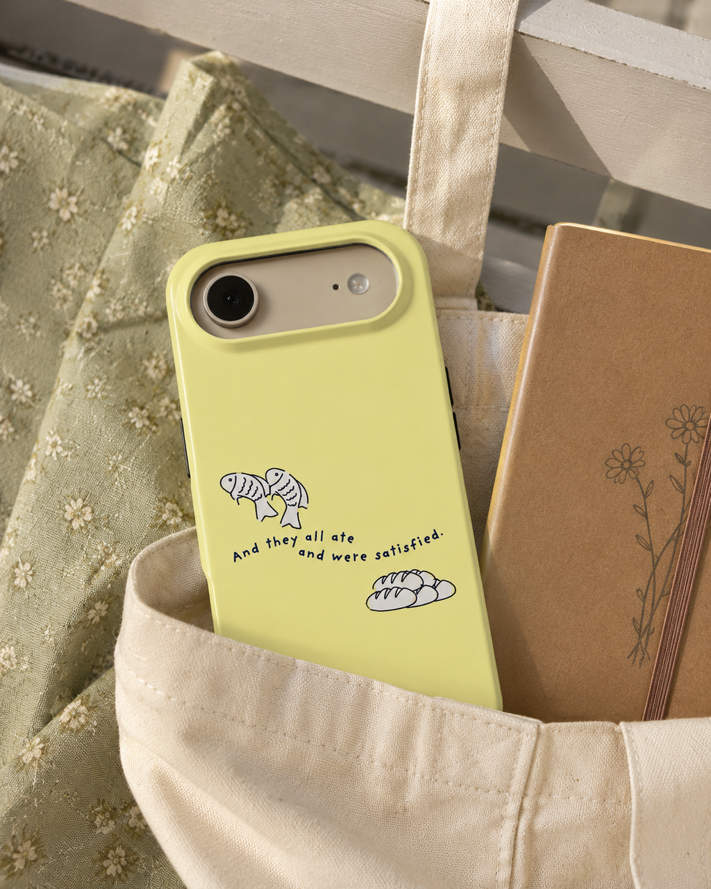 Fish and Loaves iPhone Case, Butter Yellow Coastal Faith Cover