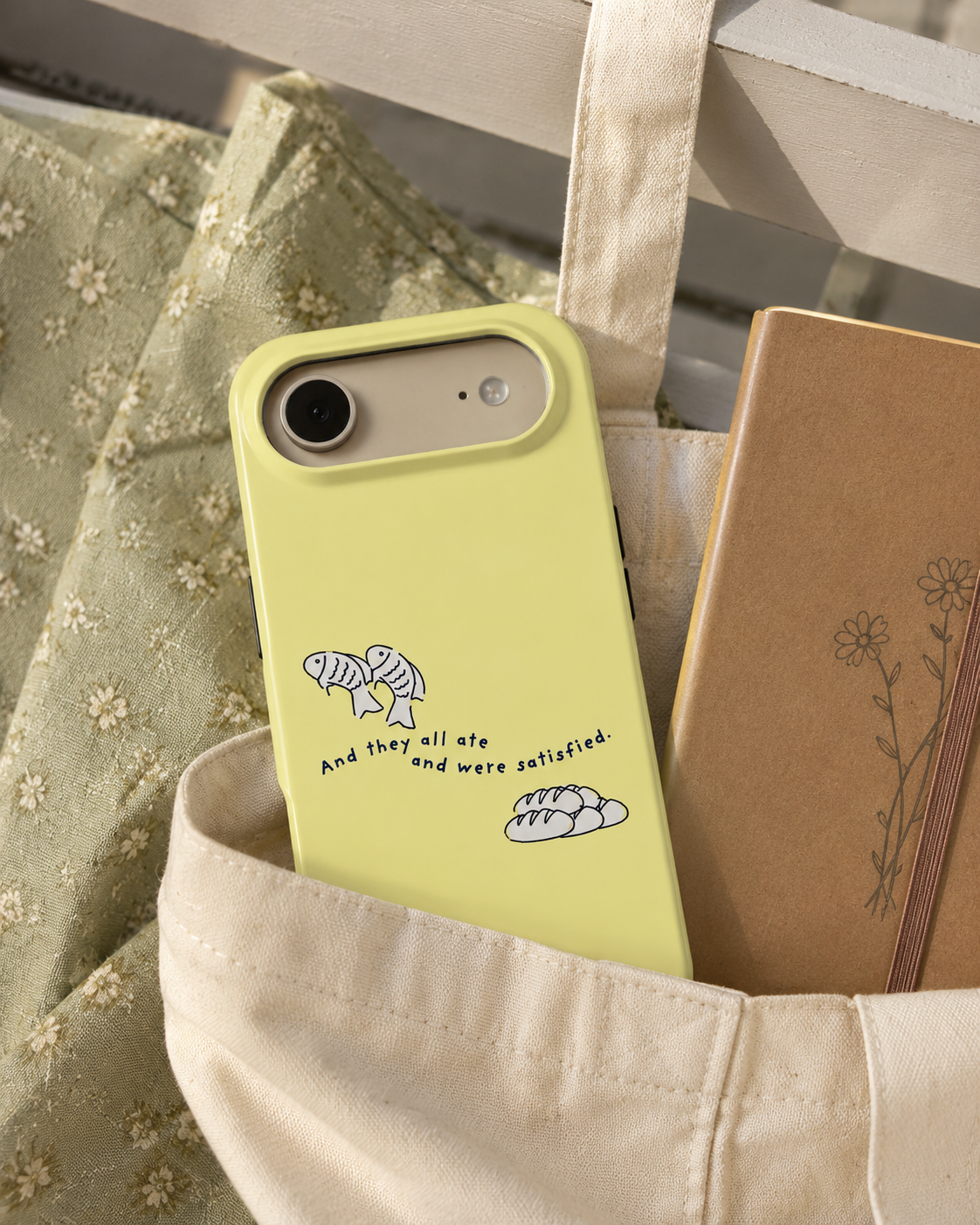 Fish and Loaves iPhone Case, Butter Yellow Coastal Faith Cover