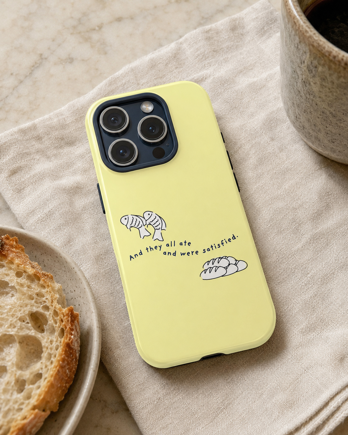 Fish and Loaves iPhone Case, Butter Yellow Coastal Faith Cover