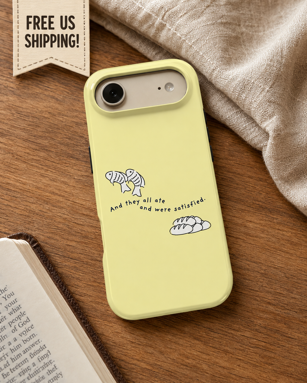 Fish and Loaves iPhone Case, Butter Yellow Coastal Faith Cover