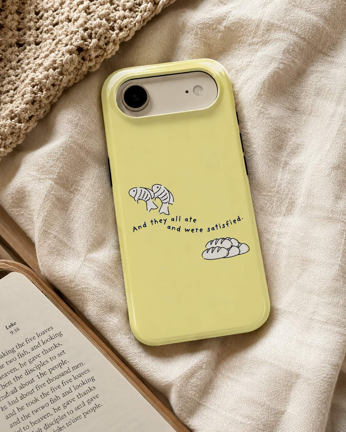Fish and Loaves iPhone Case, Butter Yellow Coastal Faith Cover