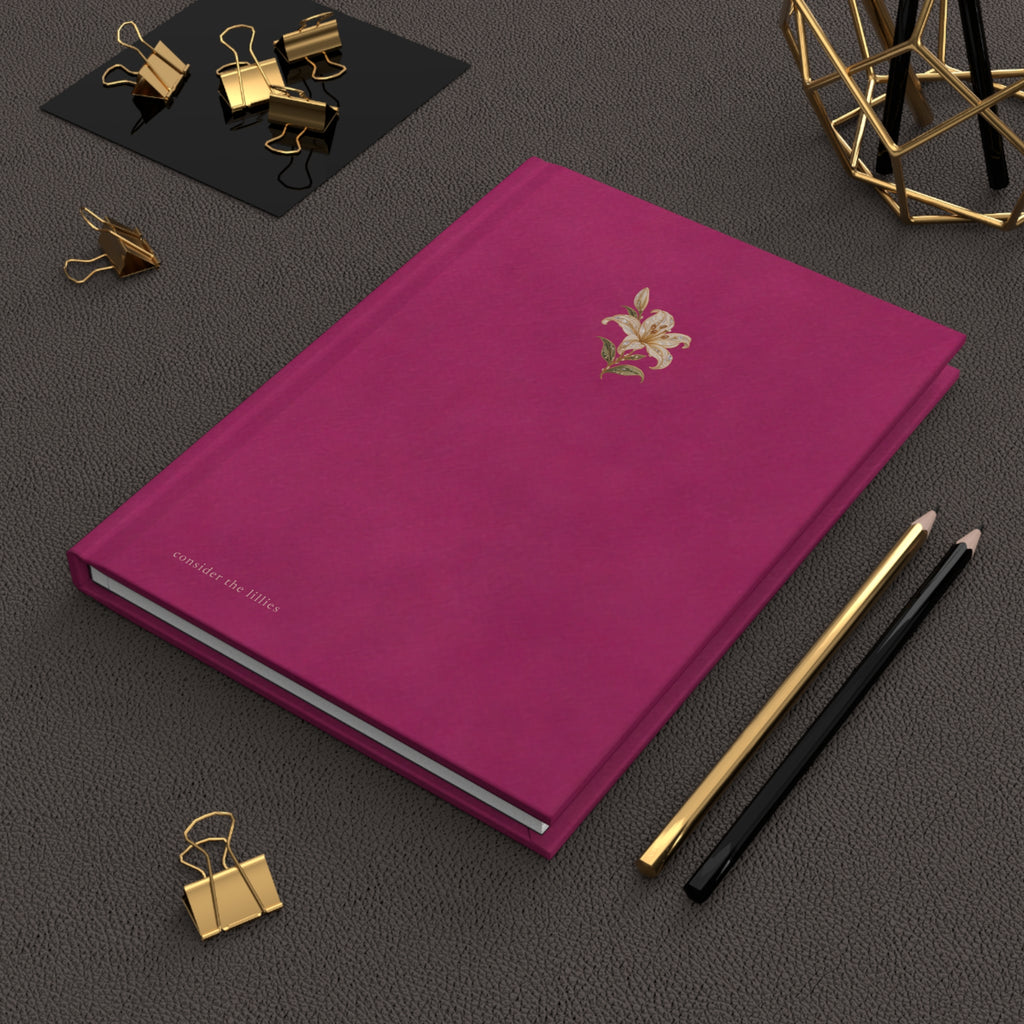 Matte Magenta Floral Lily Hardcover Journal — Lined Notebook for Notes & Gratitude