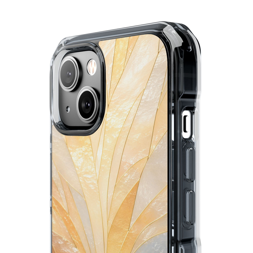 Clear Magnetic Phone Case — Golden Pearl Floral Design, Impact-Resistant iPhone Cover