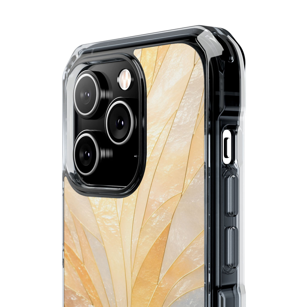 Clear Magnetic Phone Case — Golden Pearl Floral Design, Impact-Resistant iPhone Cover
