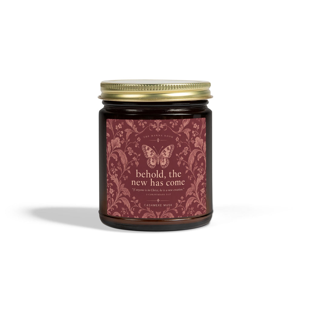 Coconut Apricot Scented Candle — 9oz Amber Jar (Behold The New Has Come)