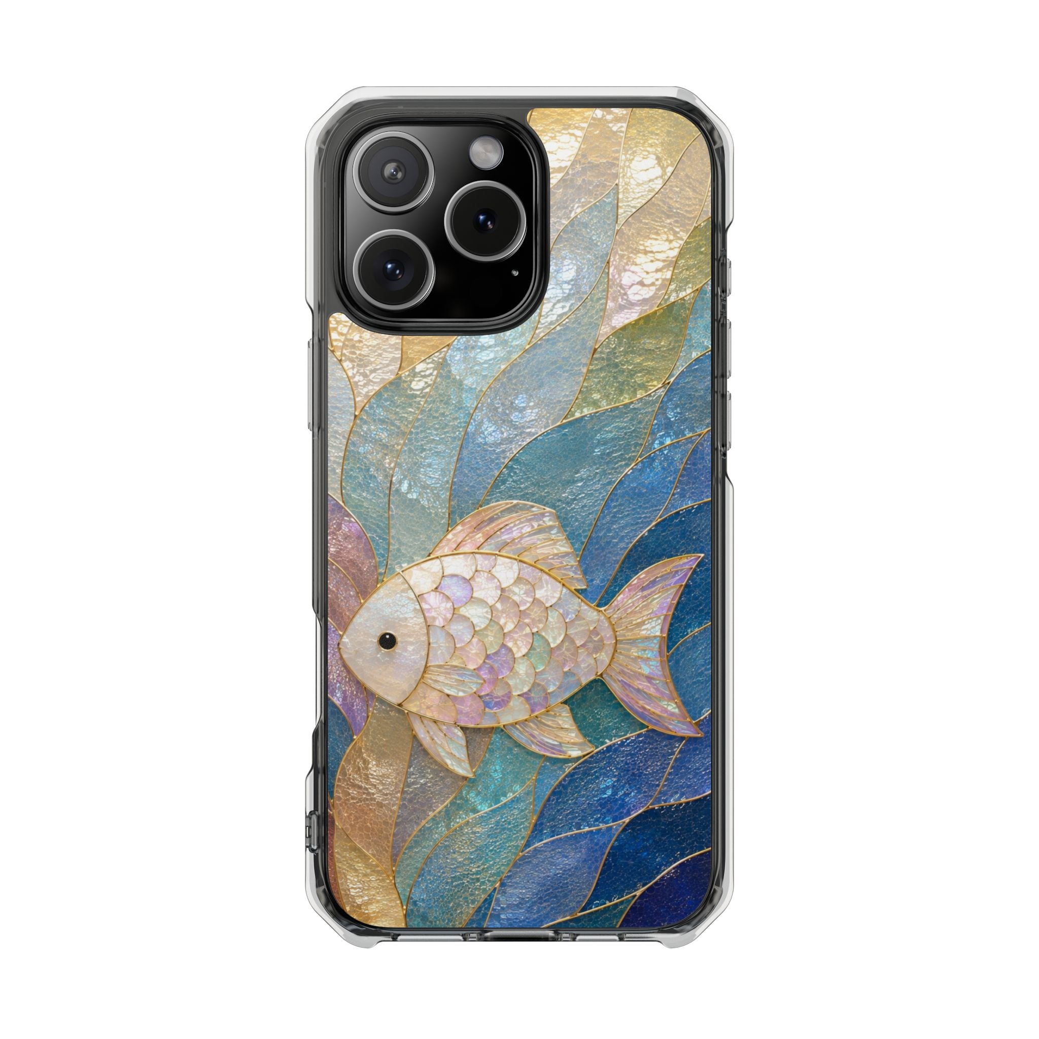 Clear Magnetic Phone Case — Iridescent Fish Mosaic Design