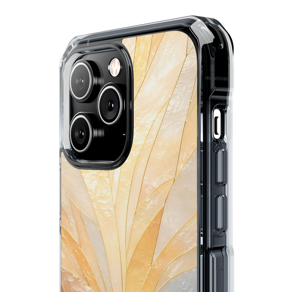 Clear Magnetic Phone Case — Golden Pearl Floral Design, Impact-Resistant iPhone Cover