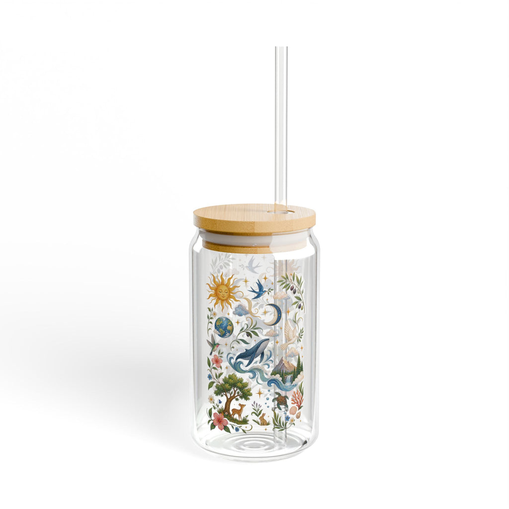 And It Was Good 16 oz Glass Tumbler with Bamboo Lid & Straw | Genesis Creation Christian Iced Coffee & Matcha Cup