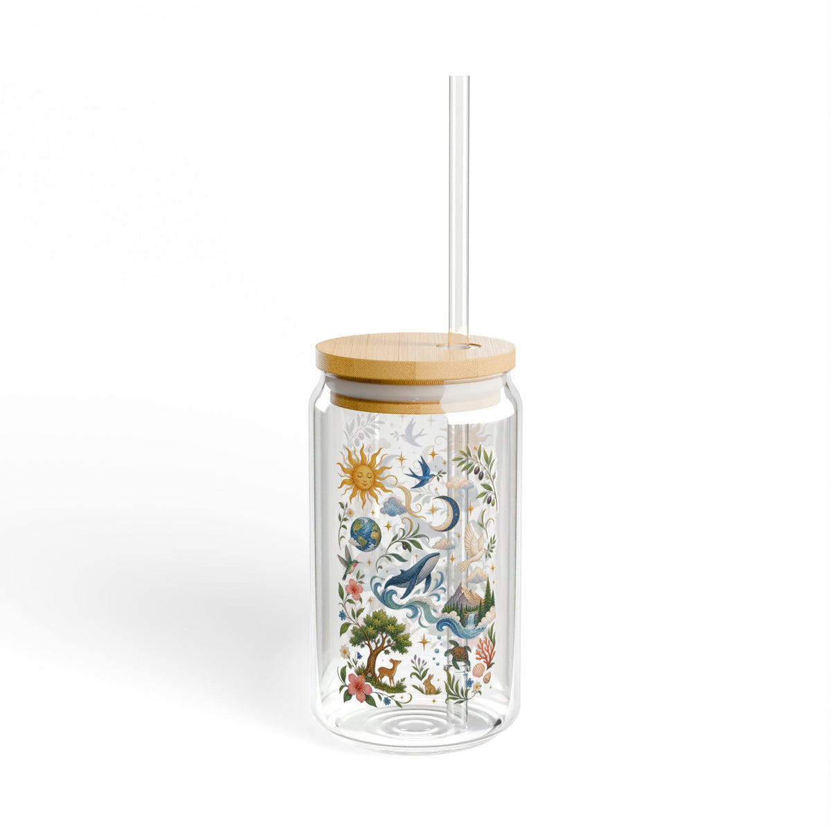 And It Was Good 16 oz Glass Tumbler with Bamboo Lid & Straw | Genesis Creation Christian Iced Coffee & Matcha Cup
