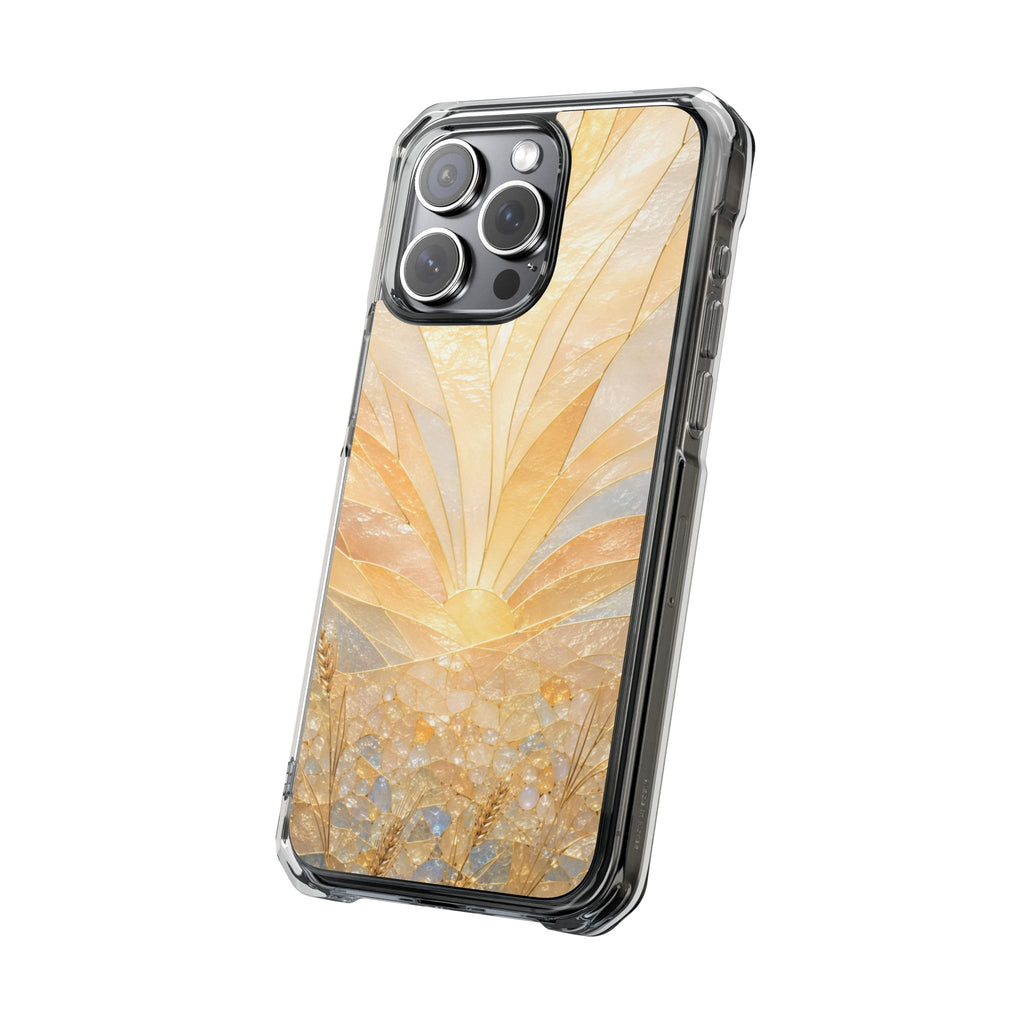 Clear Magnetic Phone Case — Golden Pearl Floral Design, Impact-Resistant iPhone Cover