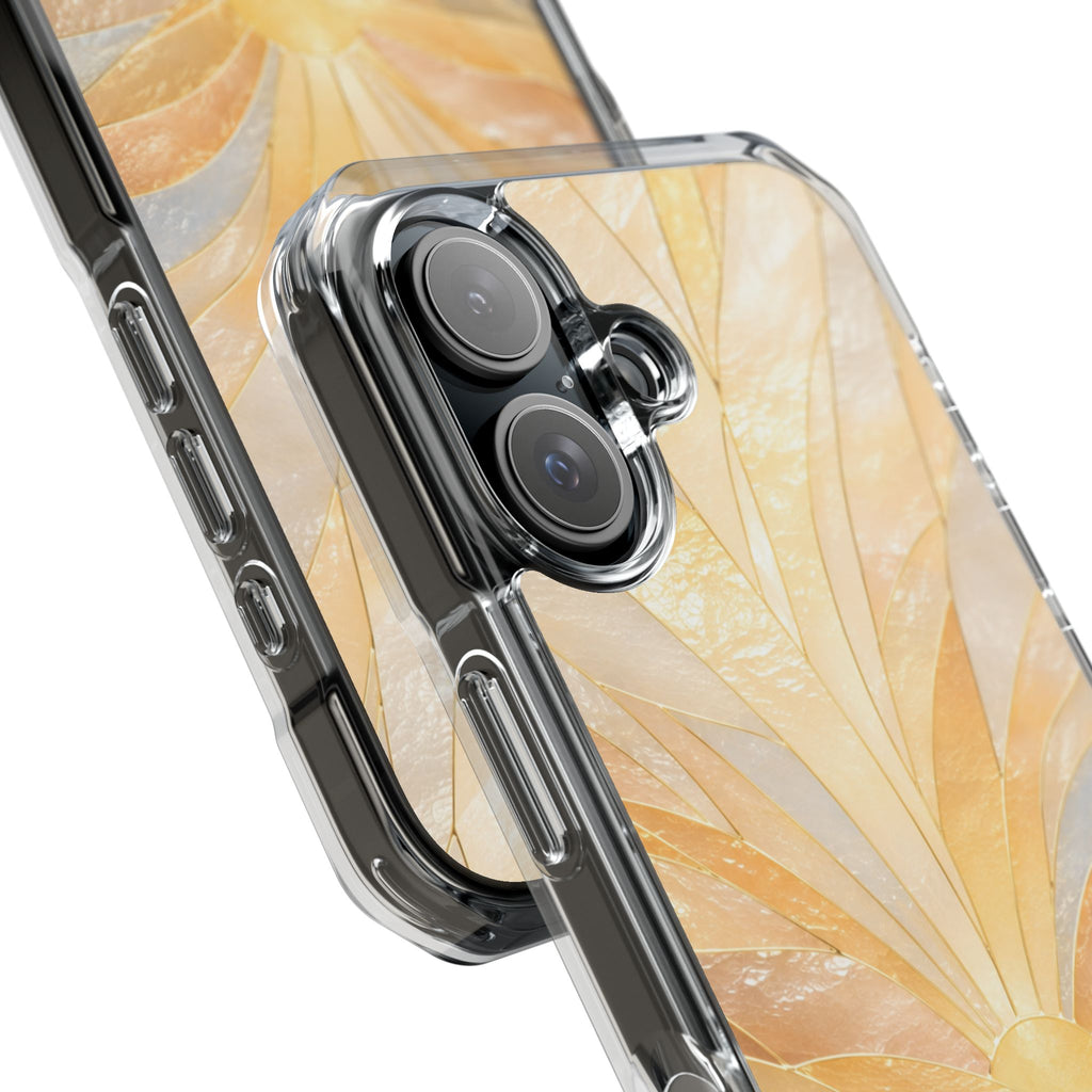 Clear Magnetic Phone Case — Golden Pearl Floral Design, Impact-Resistant iPhone Cover