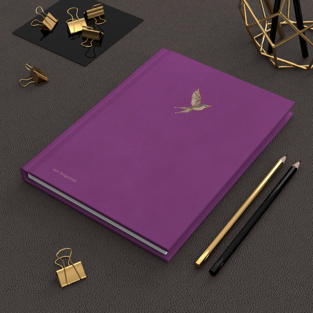 Matte Purple Hardcover Journal with Gold Bird — Matte Notebook for Gratitude, Travel & Daily Notes