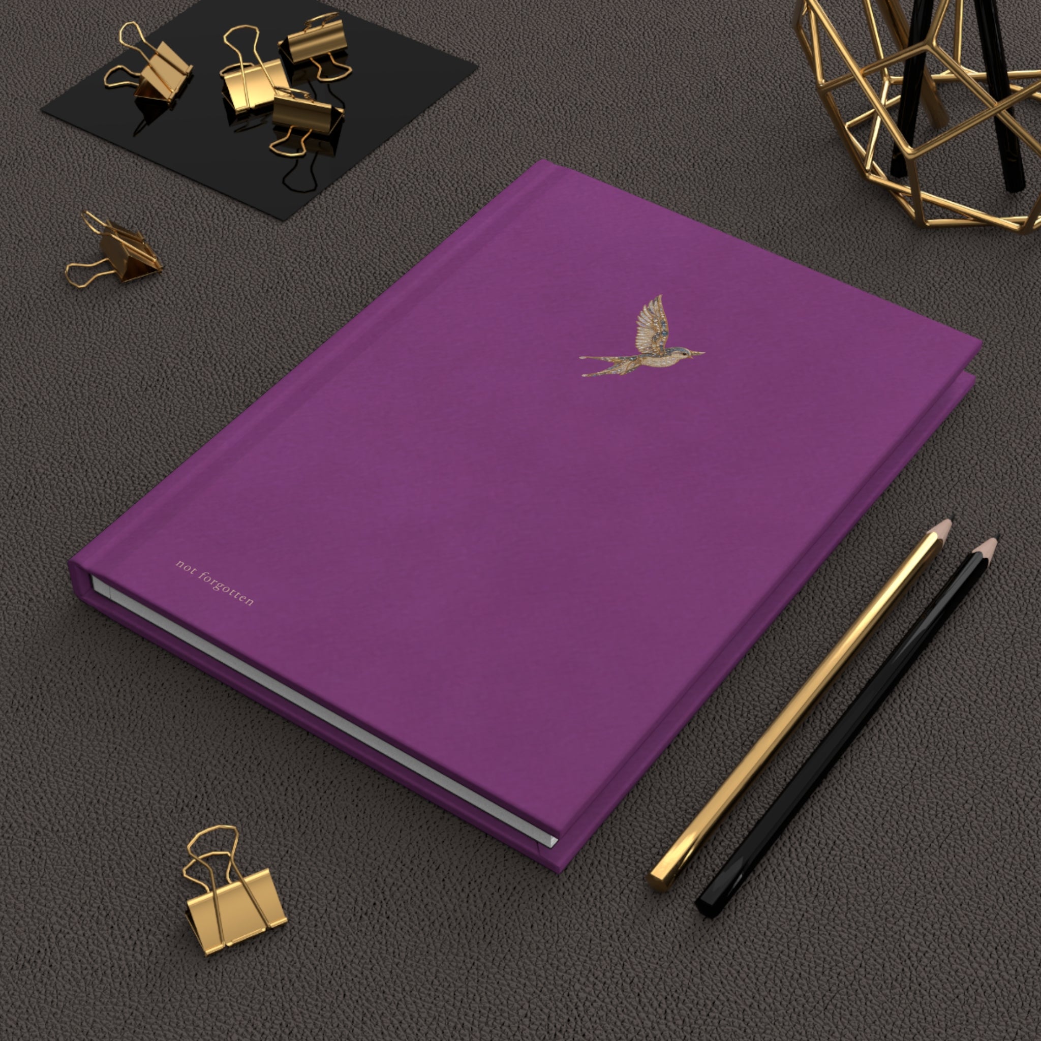 Matte Purple Hardcover Journal with Gold Bird — Matte Notebook for Gratitude, Travel & Daily Notes
