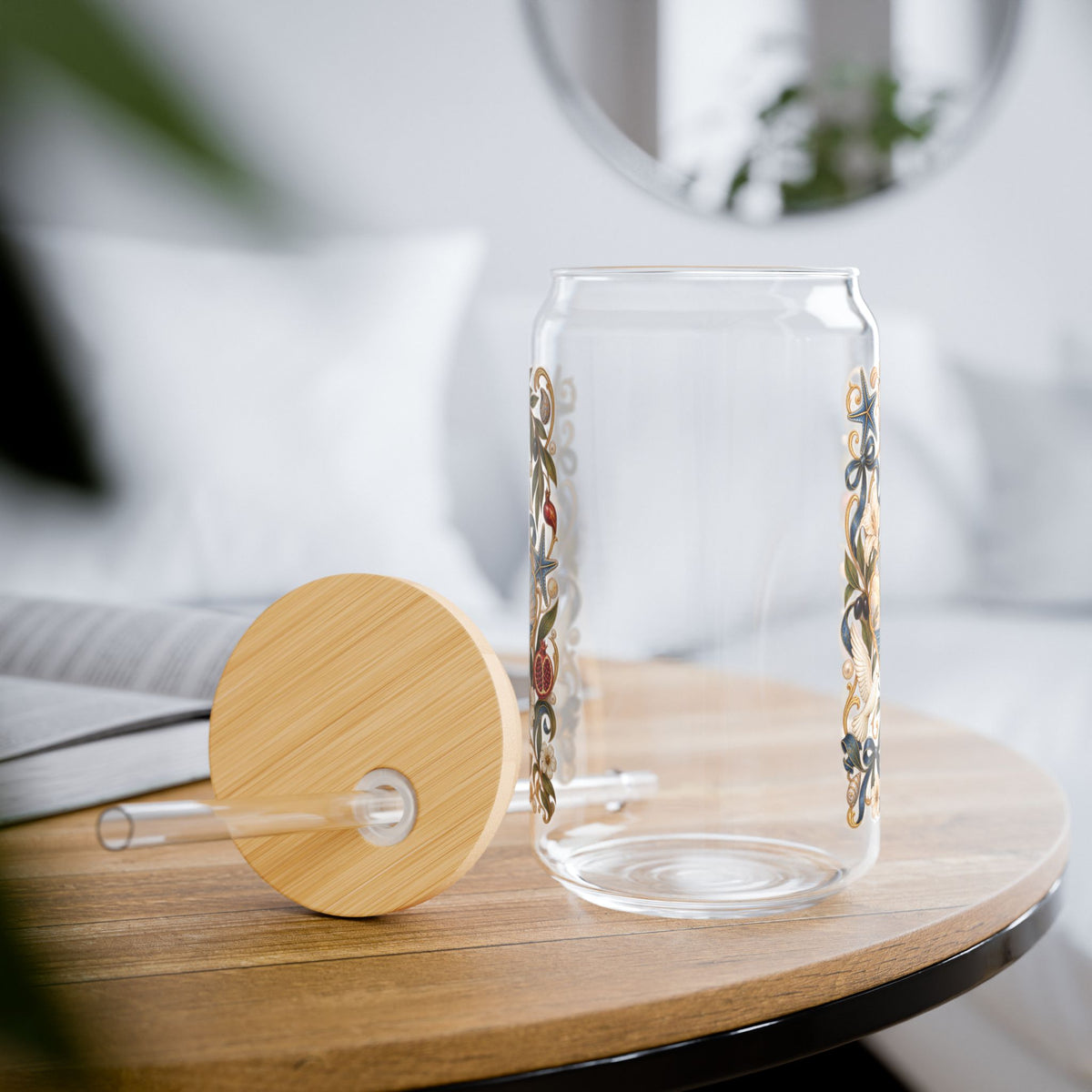 He Calms the Waves 16 oz Glass Tumbler with Bamboo Lid & Straw | Christian Iced Coffee & Matcha Cup